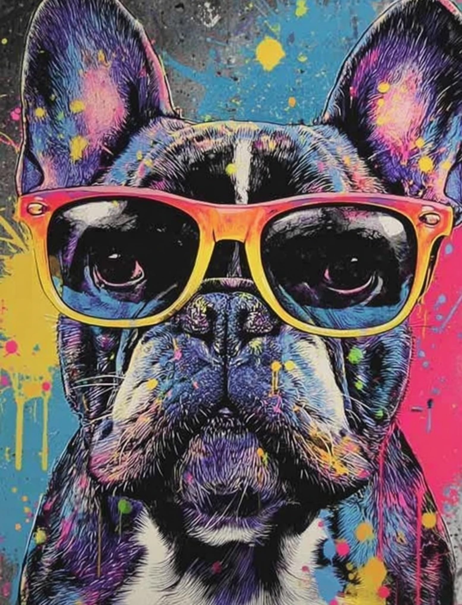 WANGWANGMIAO Paint by Numbers for Adults Colorful Dog- DIY Oil Painting Kits with Brushes and Acrylic Pigment, 16x20 inch Canvas，with Frame