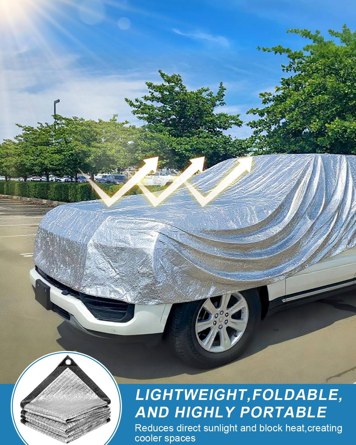 Cool Area Toile Pare-Soleil 85% Aluminium, 6,8 x 9,1 m, Tissu réfléchissant argenté avec œillets pour Serre, Voiture, Jardin, terrasse, Niche