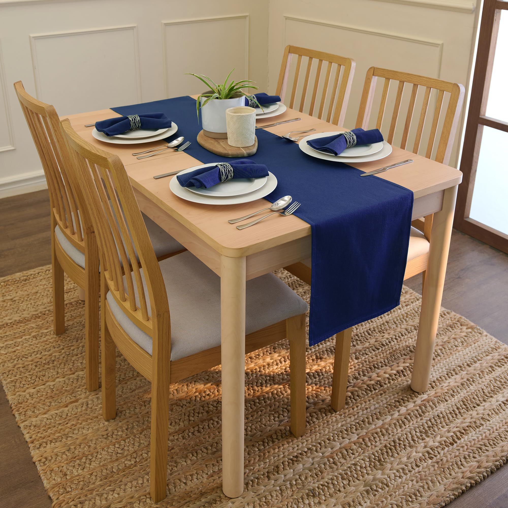 Encasa XO Table Runner 13x72 in Long | Cotton Canvas Fabric | Scotch Blue Solid Color | Machine Washable & Durable