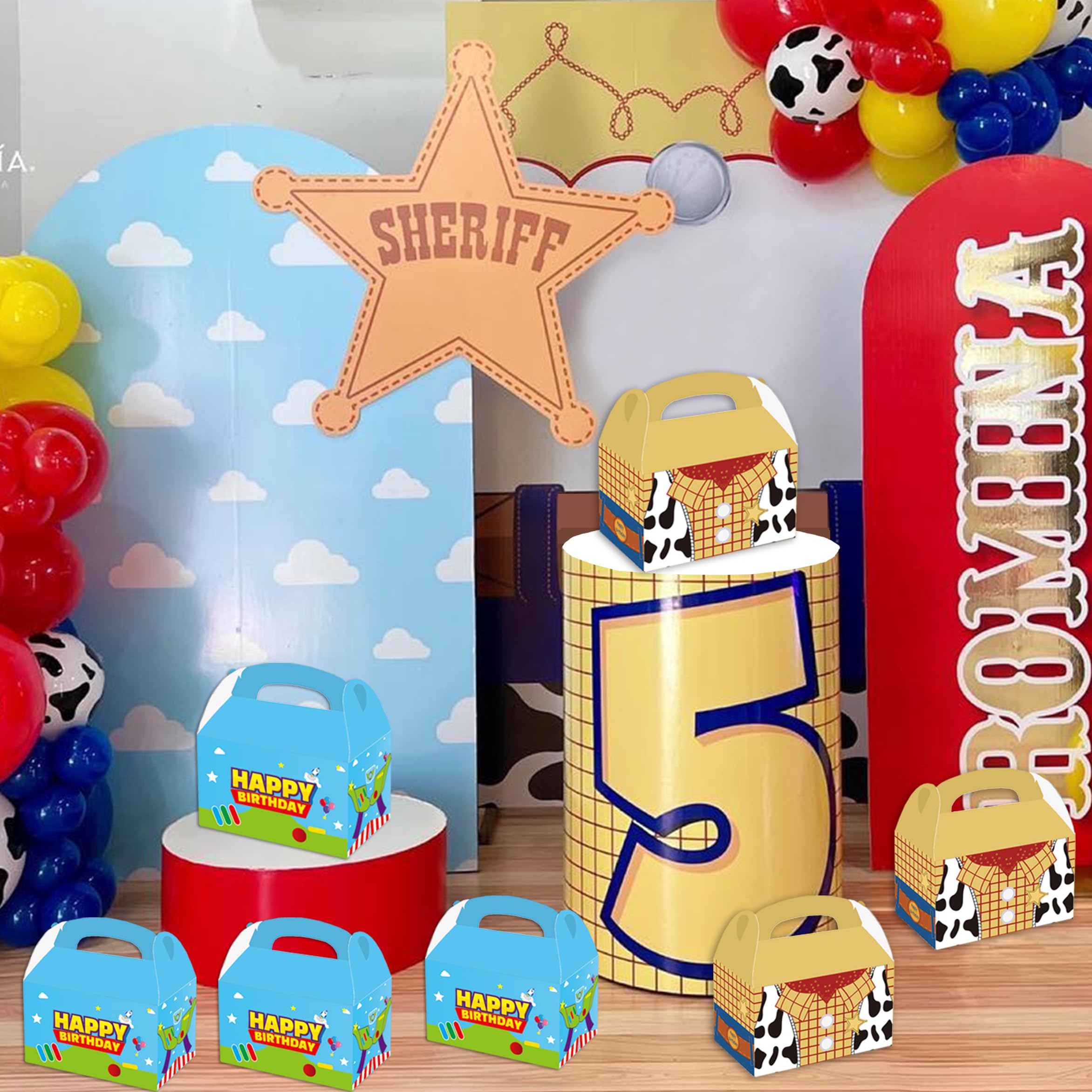 WEGYMER Cartoon Story Party Boxes 16pcs Two Infinity and Beyond Birthday Gift Goodie Bags For Toy Theme Birthday Party Supplies