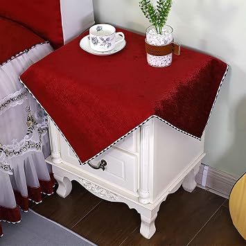 SIELUNO Nightstand Cover Square Bedside Tablecloth End Table Cover Small Tablecloth, Suitable for Bedside Table TV Microwave Washing Machine Refrigerator Top Dust Cover -24 x 24 inch-Red