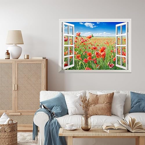 Miniatura 26 de wall26 Adhesivo de pared extraíble/mural de pared, vista de ventana, rústico, cielo nublado, árbol, lago, reflejo de naturaleza, desierto