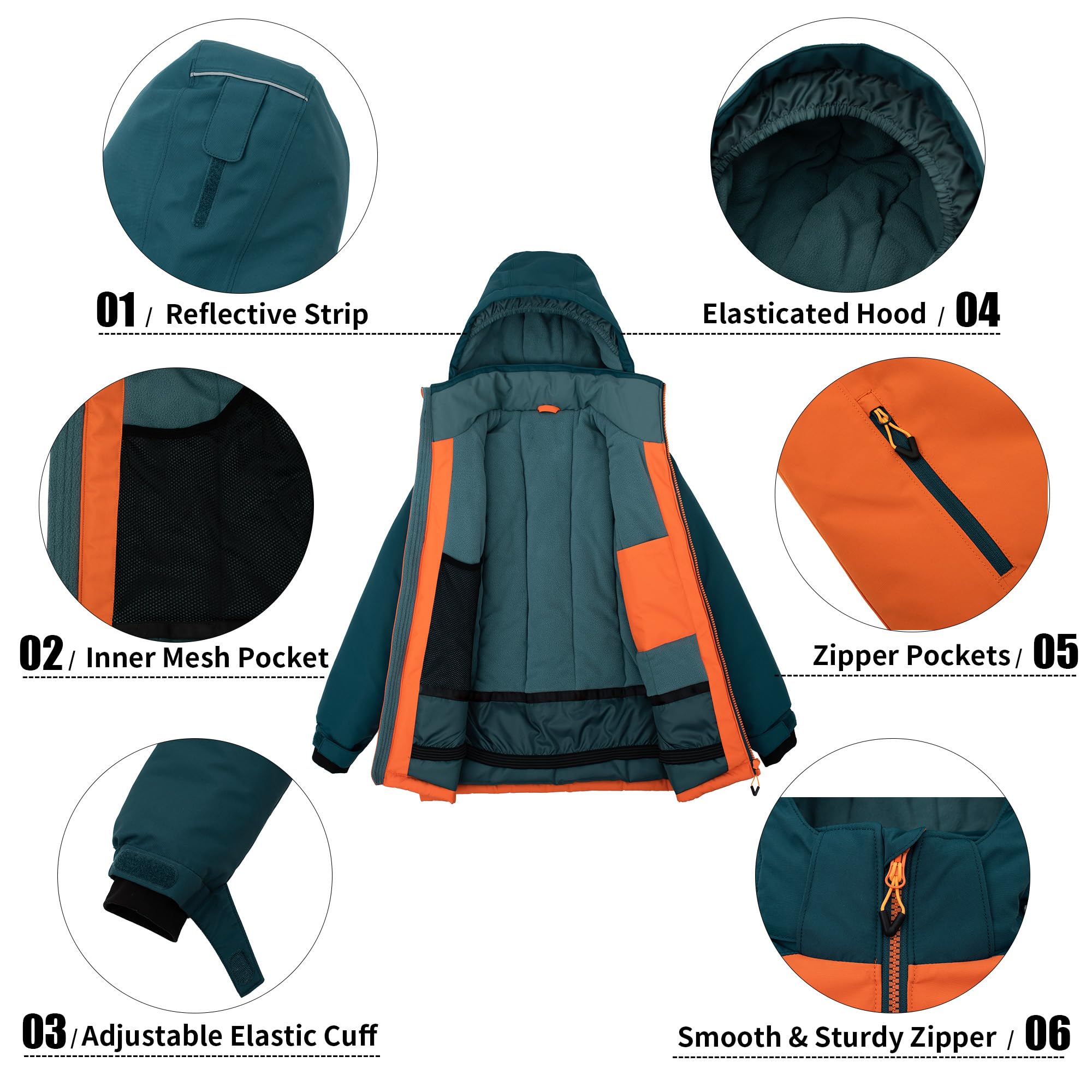 POUTINE Veste de neige pour garçons Veste de ski avec capuche amovible Manteau d’hiver extra chaud