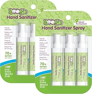 Boogie Kids Hand Sanitizer Spray for Babies &Toddlers, Great for Diaper Bags and Backpacks, Plant Based Alcohol, Made With Aloe & Sunflower Seed Oil, 3 Count (Pack of 2)