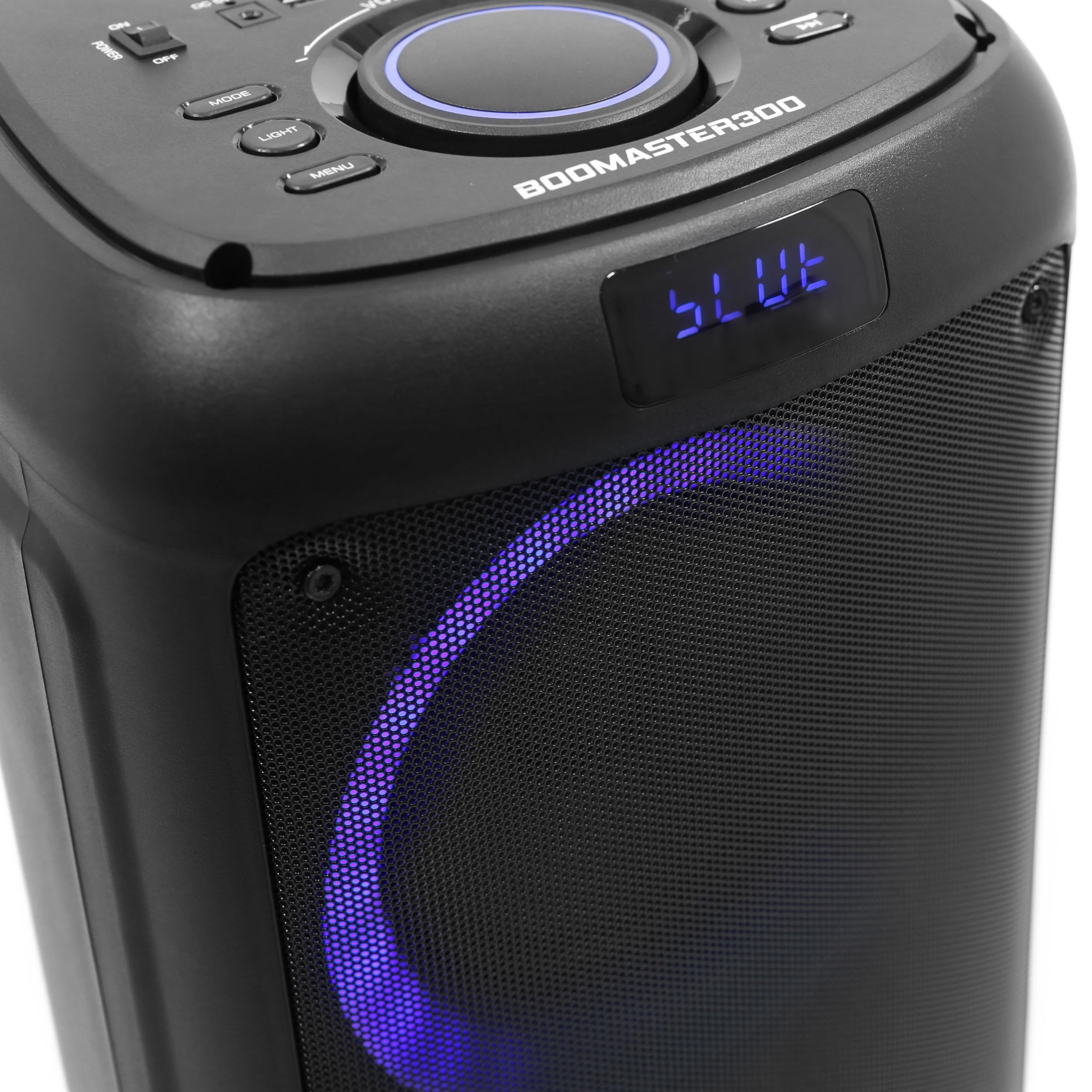 BoomTone DJ Boomaster 300 Altavoz Bluetooth luminoso LED portátil potente 250W, Altavoz Karaoke, Bluetooth inalámbrico, TWS, Recargable USB, sintonizador, lector USB/tarjeta SD.