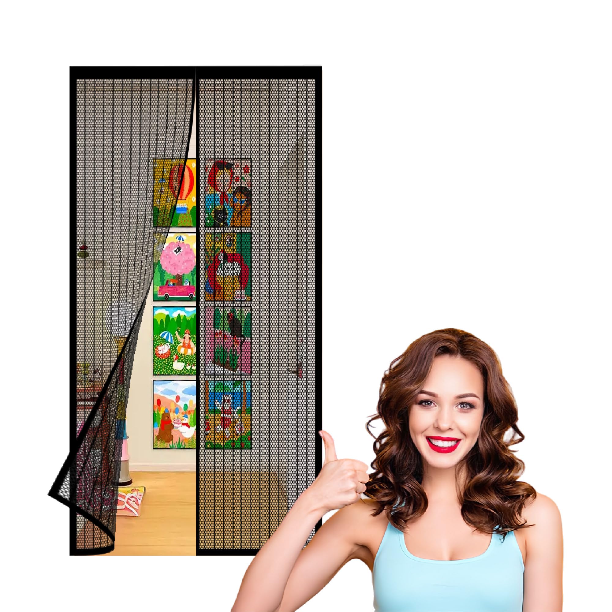 Fly Screens Doors Nets 72 x 194 cm Heavy Duty Fly Door Screen Mesh Easy to Install Without Drilling Automatically Closes for Balcony Door, Black