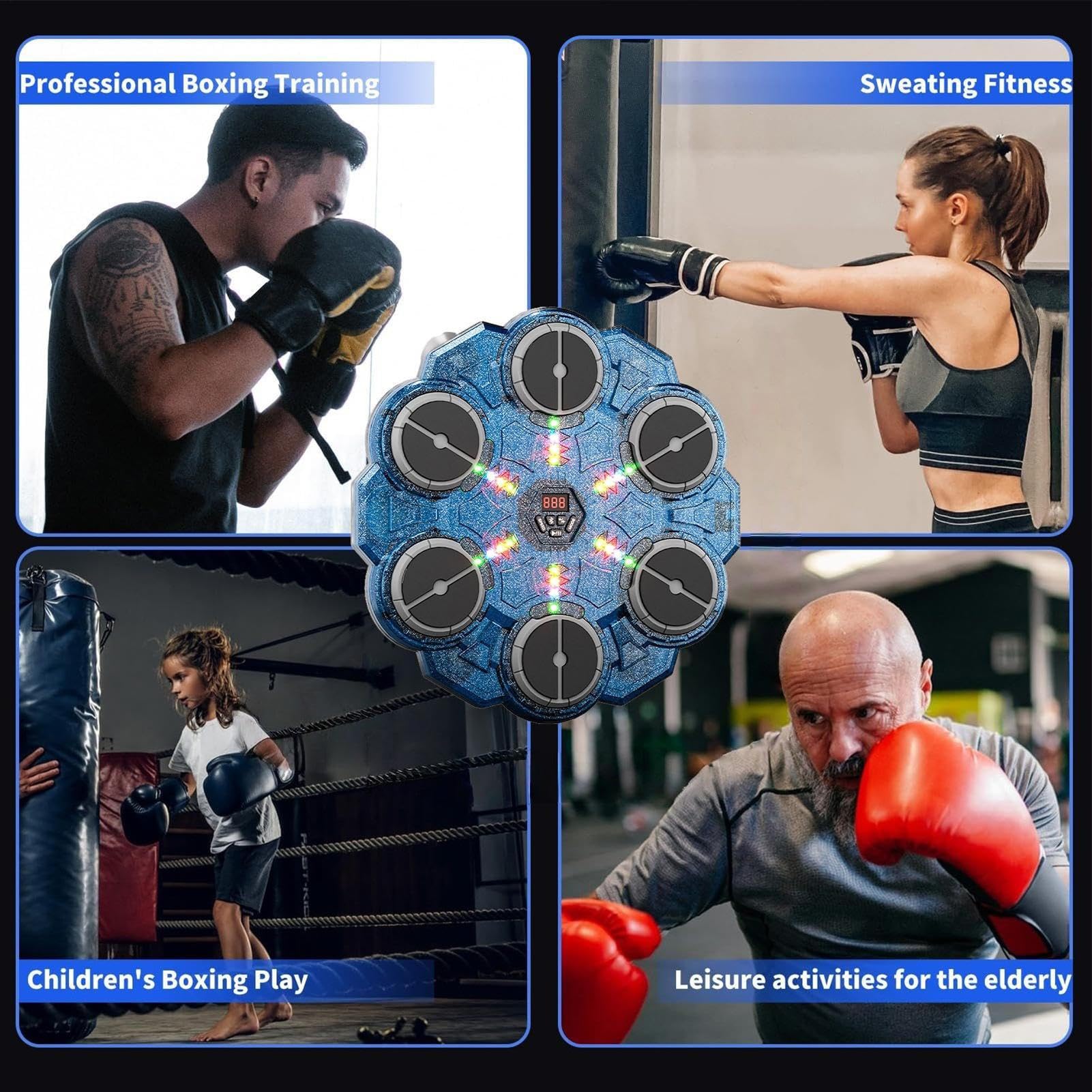 Maszyna bokserska – trening montowany na ścianie, system 9 prędkości reakcji, podświetlane podkładki docelowe, ćwiczenia na siłowni, sprzęt fitness, dorośli chłopcy akademik wewnętrzny czarny