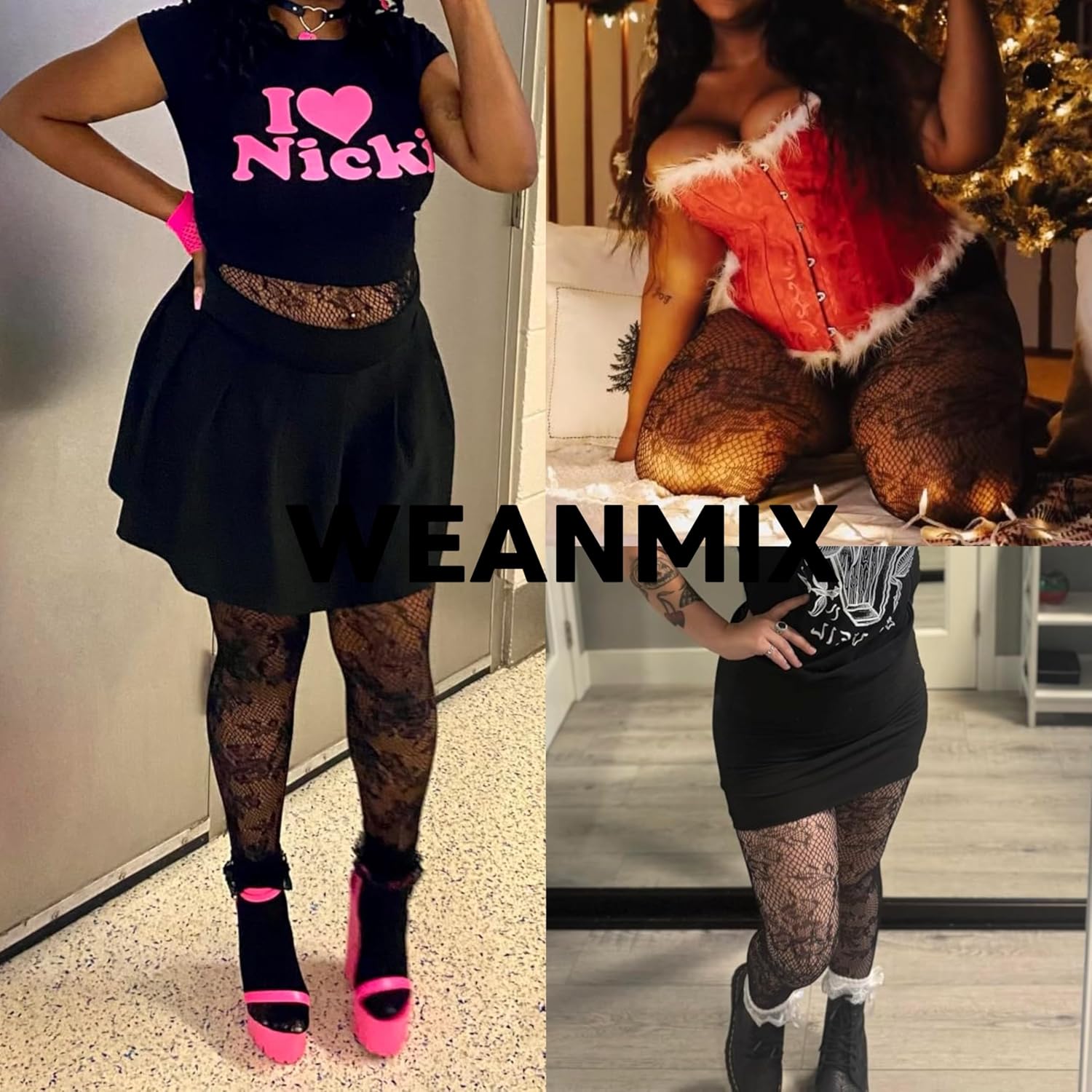 WEANMIX Fishnet Stockings Lace Patterned Tights High Waist Pantyhose Fishnets for Women - Image 2