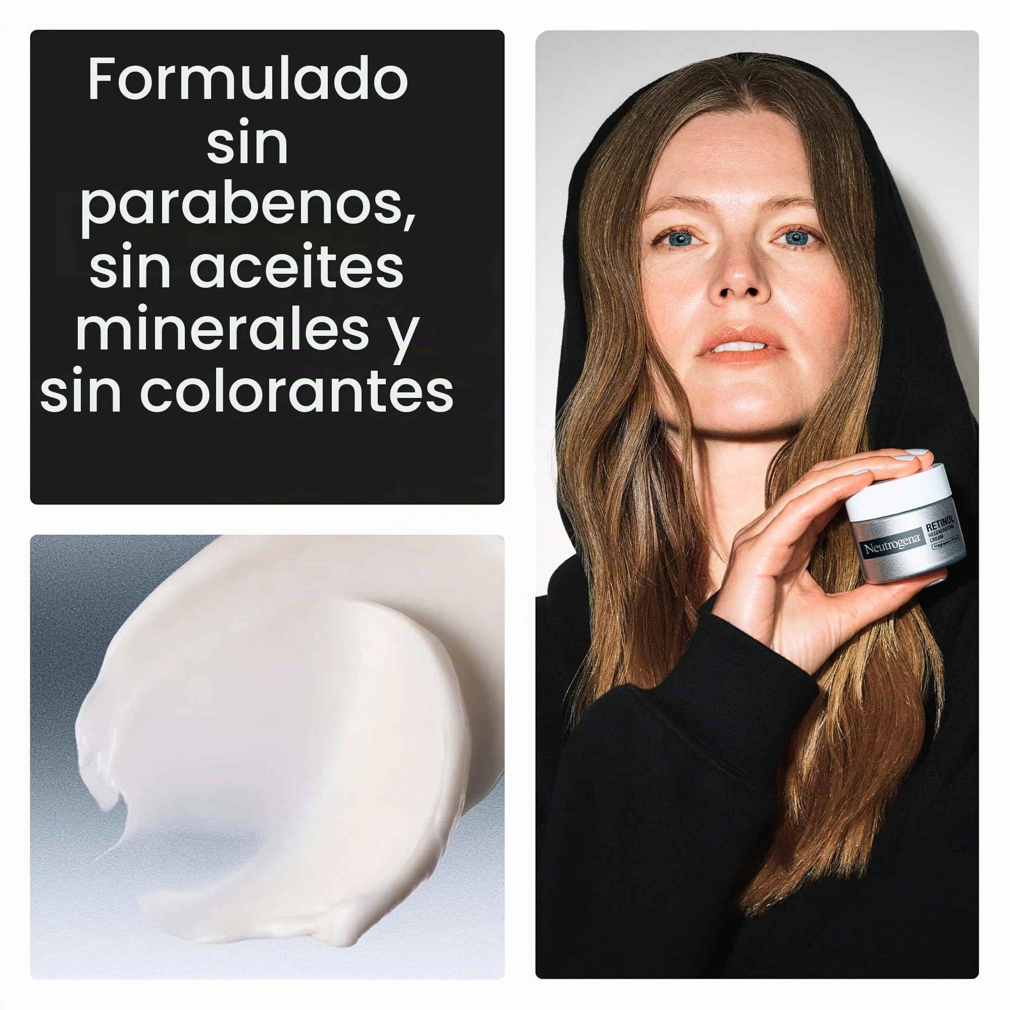 Neutrogena Crema regeneradora de acción rápida para cara y cuello con retinol y ácido hialurónico antiarrugas, 48 g