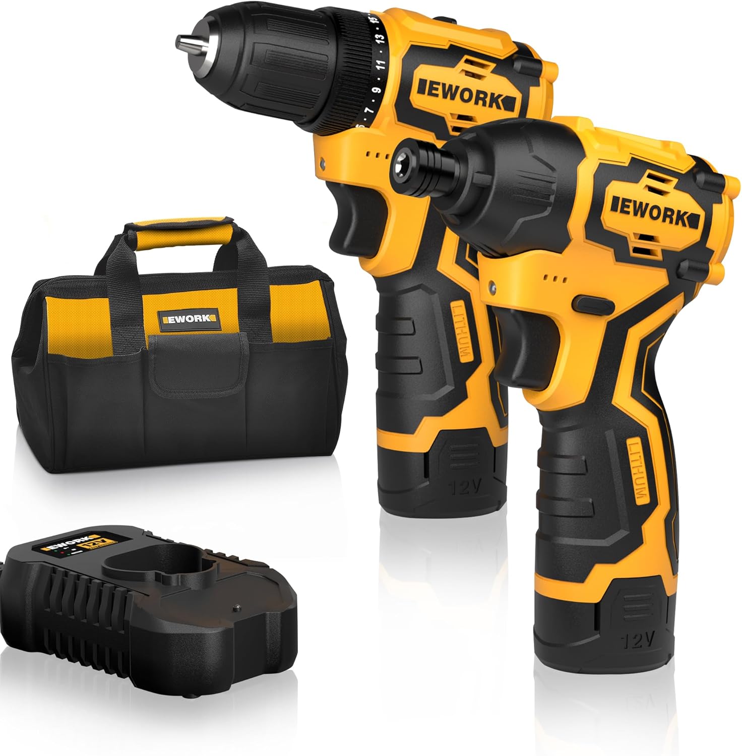EWORK Cordless Drill and Impact Driver Set, 12V Compact