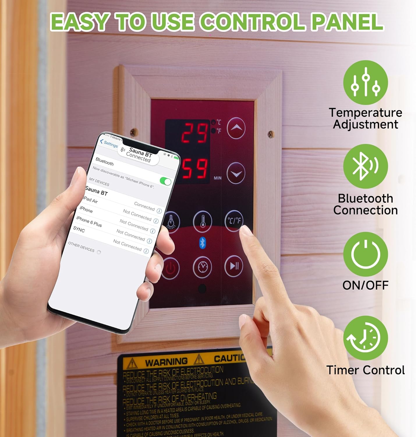 Real Relax Far Infrared Sauna for Home, 1 to 2 Person Indoor Home Sauna with Low Emf Red Light Therapy, Canadian Hemlock Wooden Dry Saunas Room with Bluetooth Speakers, 9-Color Chromotherapy Lights