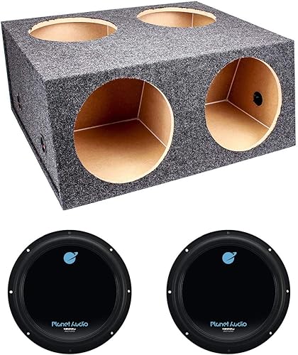 QPower AC12D - Caja de subwoofer dividida sellada de 4 orificios y 12 pulgadas Planet Audio AC12D de 1800 vatios con bobina de voz dual (paquete de