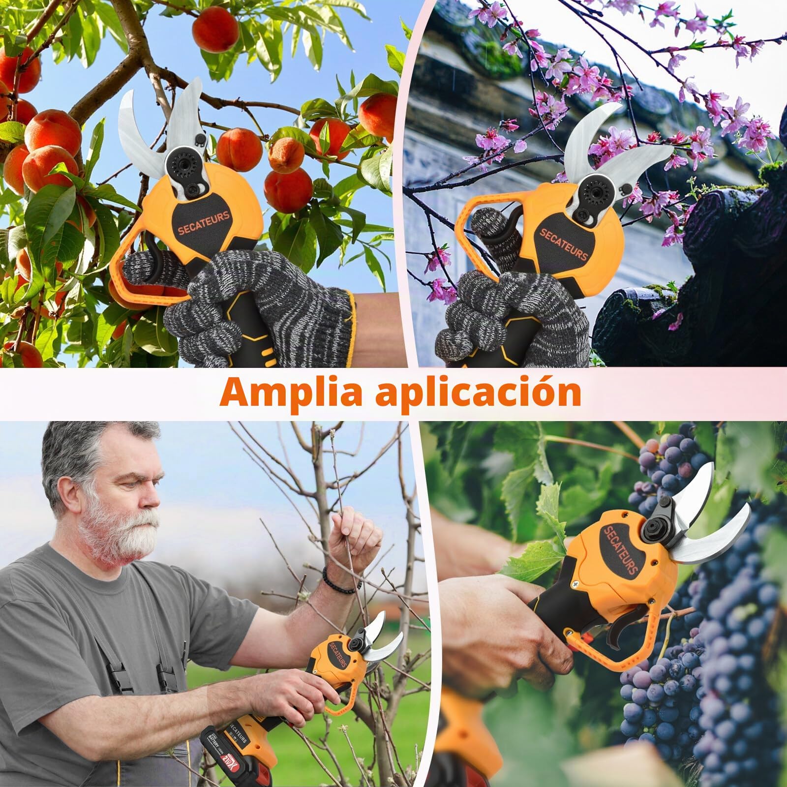 Tijeras de Podar Eléctricas 40mm Progresivas con Display, 2 Baterías 21V | Motor brushless, corte preciso, apertura progresiva, ideal para jardinería, árboles frutales y viñedos
