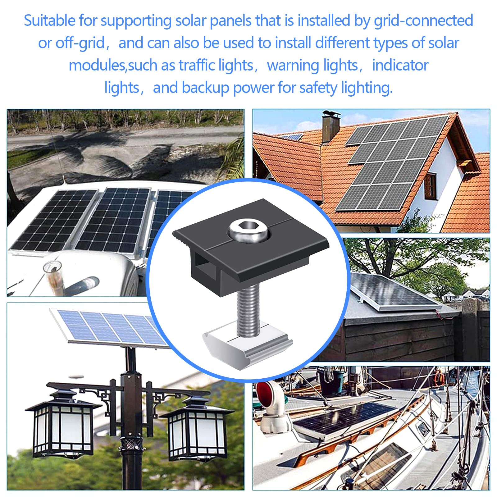 4 sztuki wsporników do modułu solarnego 35 mm, stop aluminium, mocowanie do modułów PV, mocowanie zacisków środkowych, zacisk środkowy, 35 mm, czarne do paneli ramowych