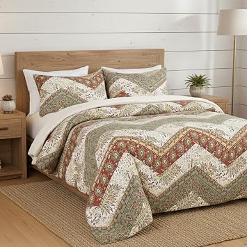 DaDalogy Bedding Botanical Floral Duvet Cover Set w/Pillow Cases - Bohemian Chevron Paisley Filigree Cranberry Red Sage Green Rainbow - Colorful Comforter Cover w/Corner Ties Zipper - Twin - 2-Pieces