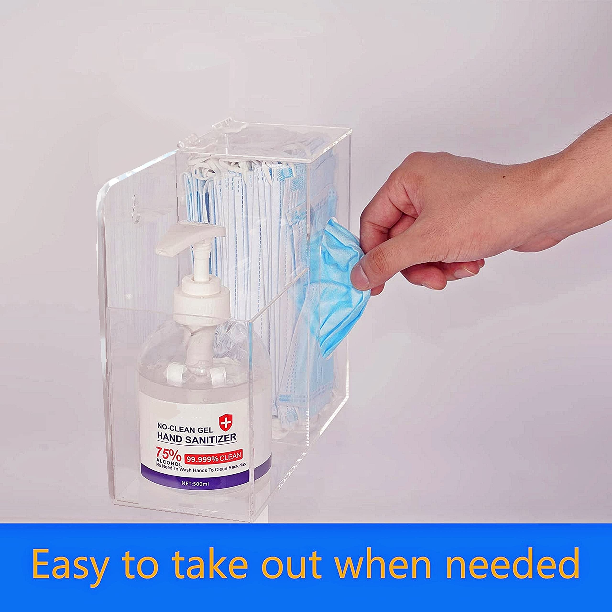 Elegant Creations Mask Dispenser and Hand Sanitizer Holder Stand Wall Mount or Countertop,with 2 Compartment Clear Box Dispenser for Disposable Masks, Hairnets 1