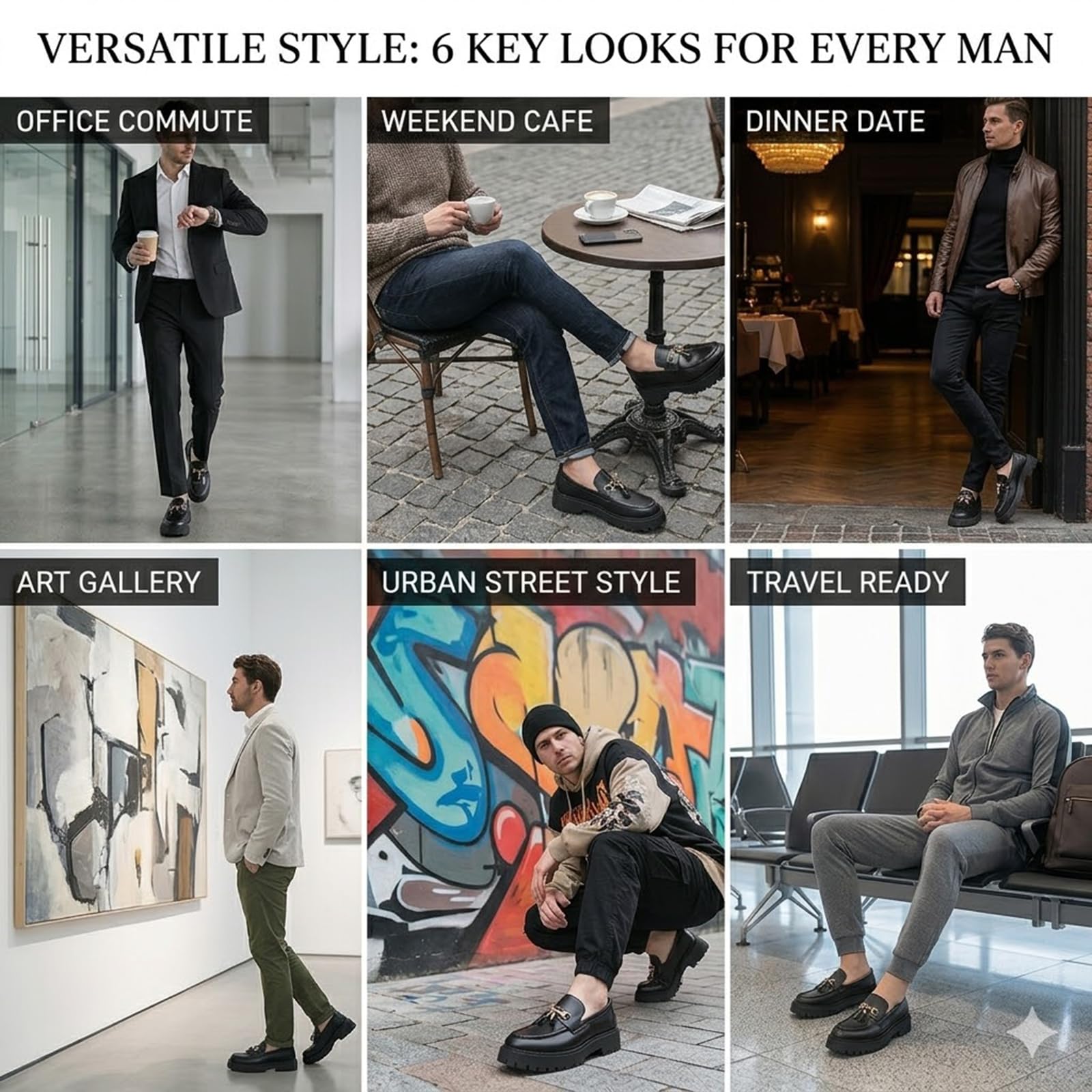 Mocasines Hombre Piel PU con Borlas Zapatos Vestir Casual Suela Gruesa