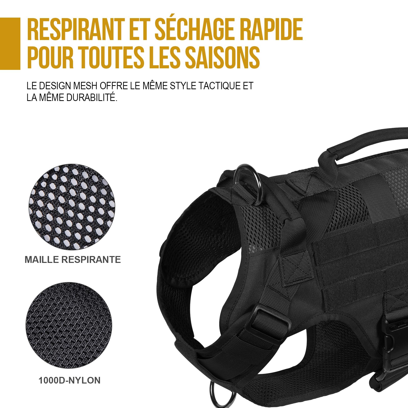 OneTigris Harnais de sécurité réglable pour chiens de grande et moyenne taille, En maille Aire, Ultra respirant, Avec 2 poignées, Gilet pour chien