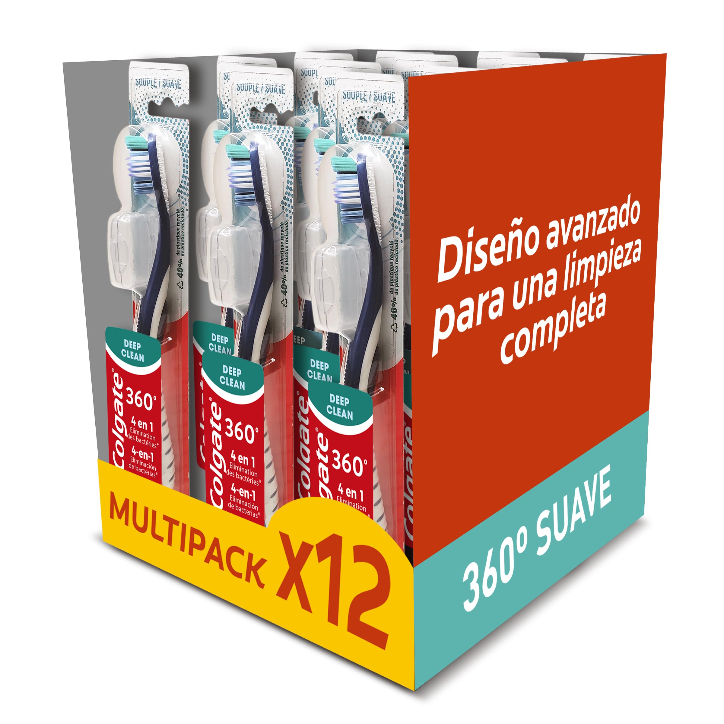 COLGATE - Spazzolino da denti Colgate 360 Deep Clean - Filati morbidi - Set di 12 spazzolini da denti