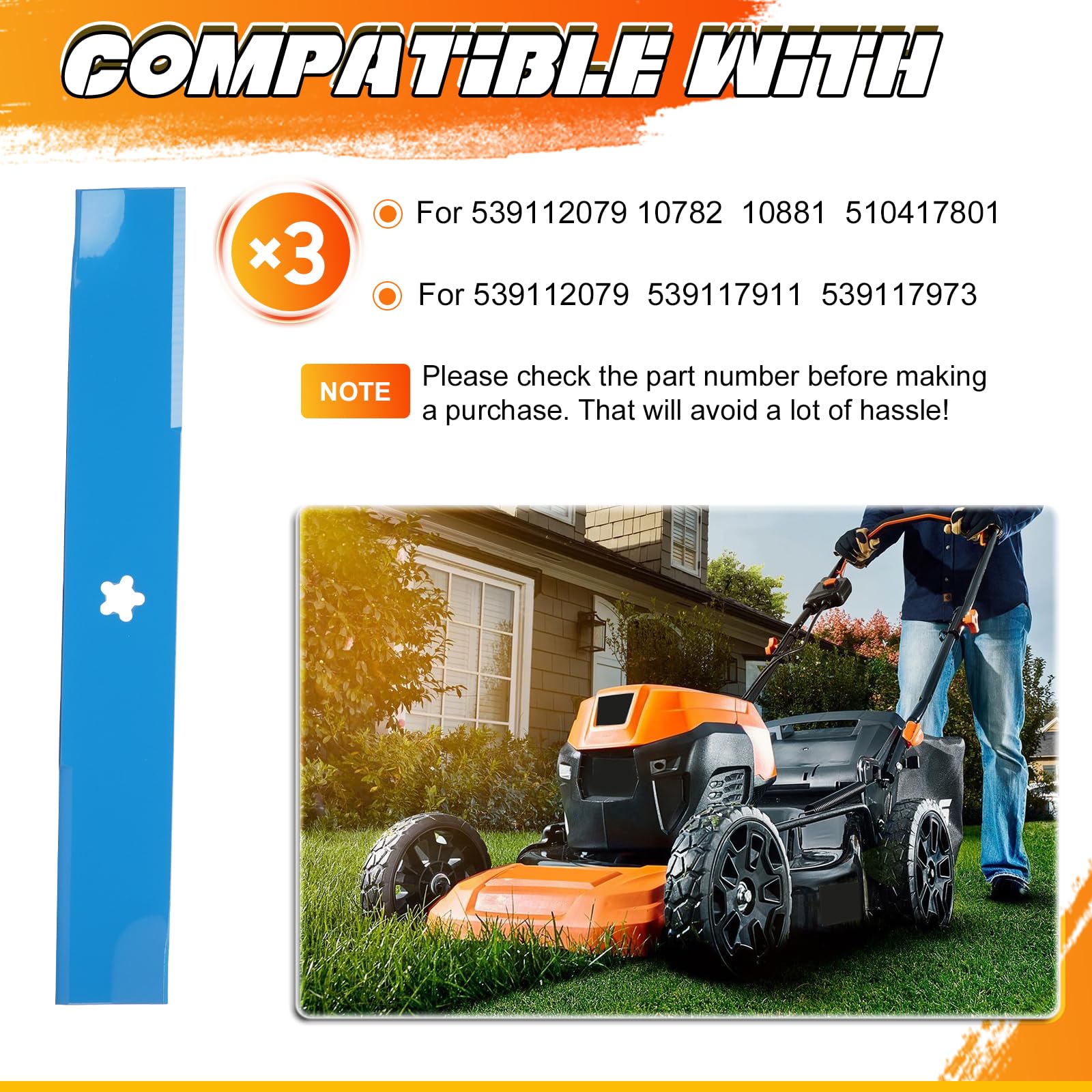 (3) Cuchillas de mulching de alta elevación de 52 pulgadas para Husqvarna 539112079, Dixon 10782 100881 510417801 539112079 539117911 EZ 5221, EZ 5221 KAA, EZ 5221 KAA, EZ 5221 26, FD 52M, EZ 5224, EZ