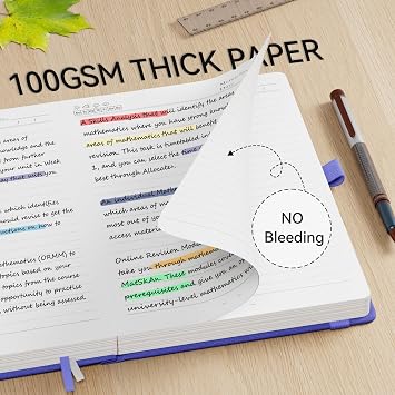 Lined Notebook A5 Thick Journal,360 Pages Notebooks for Writing,100gsm Paper Hardcover Leather Journal for Office School Work Women Men,Sticky Tabs,14.5 x 21cm - Purple