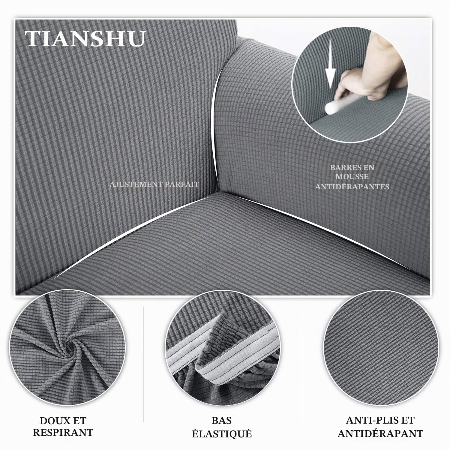 Housse de Canapé Extensible en Élasthanne Antidérapante, Protection Antisalissure pour Animaux, 1 Place Gris Clair