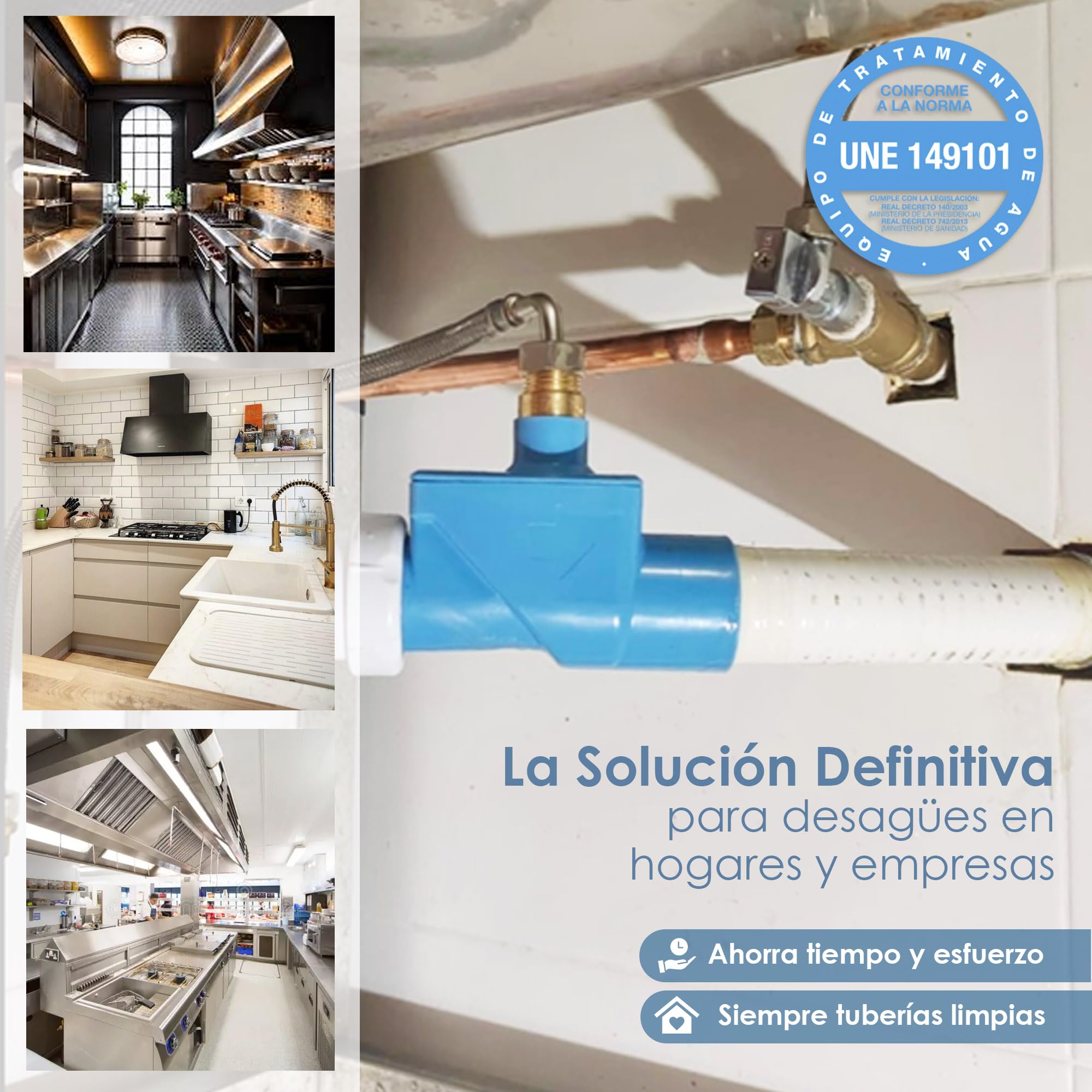 Deslimp - Limpia Tuberias - Mantén los Desagües Limpios sin Químicos - Tecnología TIVI, Ecológico - Incluye Latiguillo de 40cm de largo y Rosca de Latón de 1/2" - Fabricado en España, Patentado
