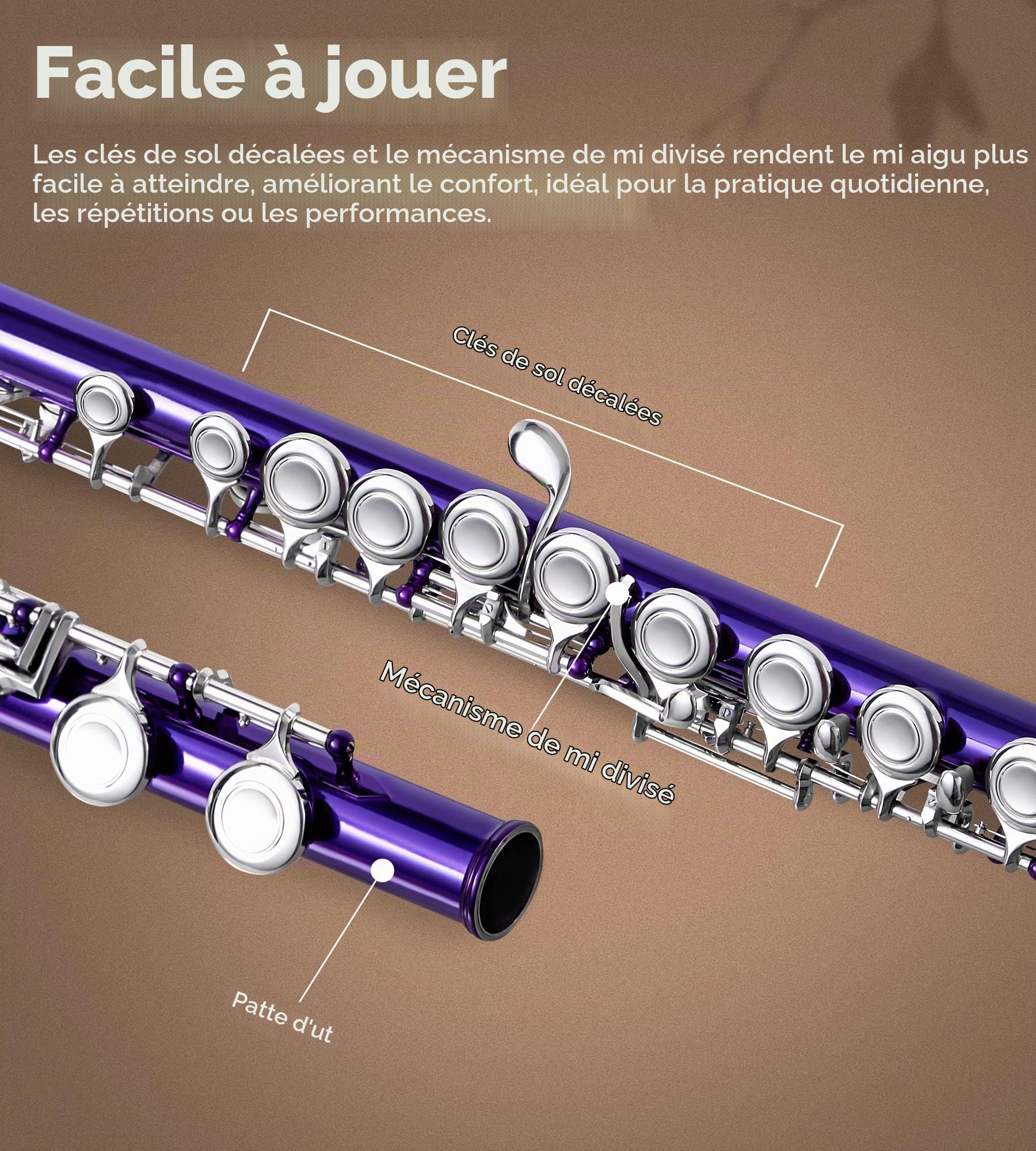 Vangoa Flûte Fermé Trou C Flûte 16 Touches avec étui rigide, support, tiges de nettoyage, gants et kit de nettoyage,Violet