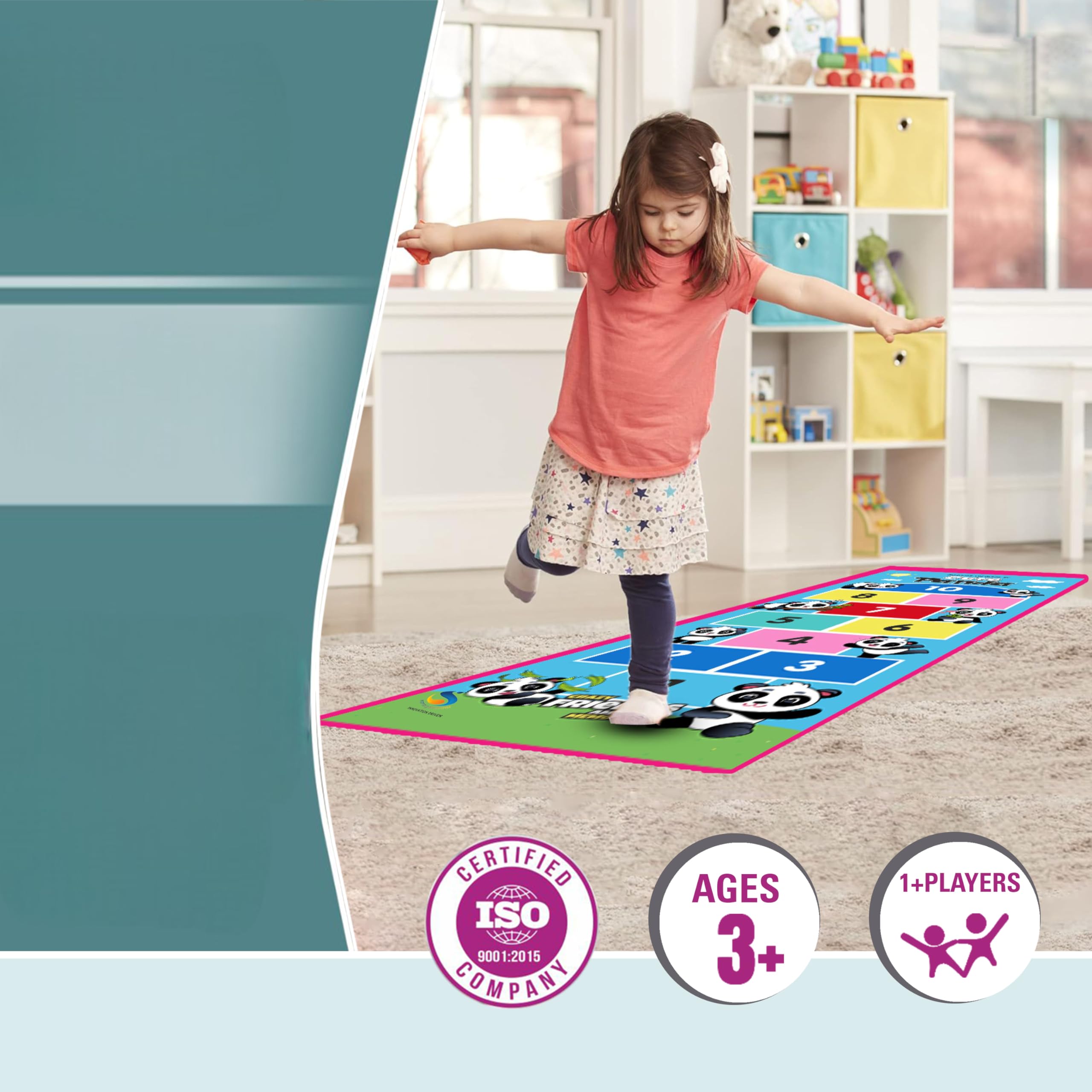 NARAYANMUNI Hopscotch Game | Jumbo Kids Play Mat (40" X 108" Inches) | Unique Balancing Game | Large Size For 3 Years And Up | Panda Theme, Multicolor 2