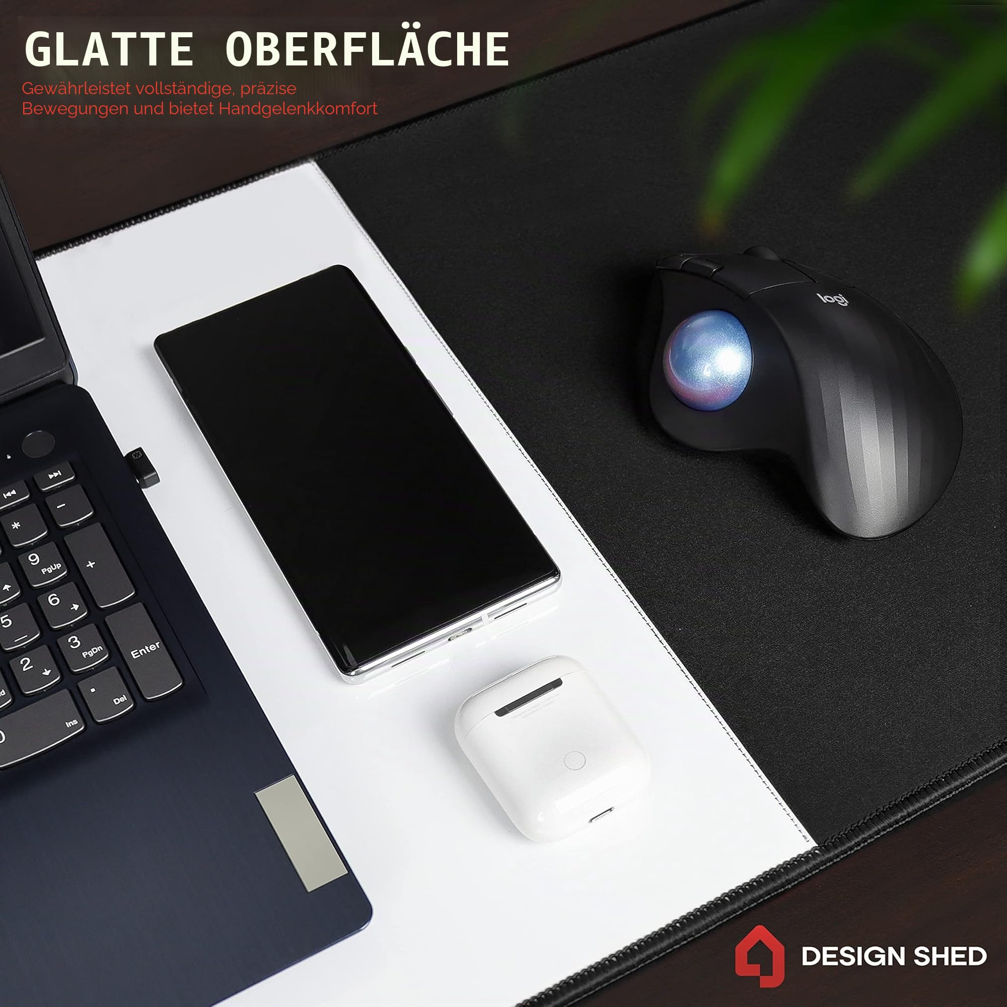 Schreibunterlage, beschreibbar, 90 x 40 cm, Schwarz, Premium-Schreibunterlage und Schreibtischschutz für Zuhause und Büro, Zubehör, inklusive 3 trocken abwischbaren Stiften und Radiergummi
