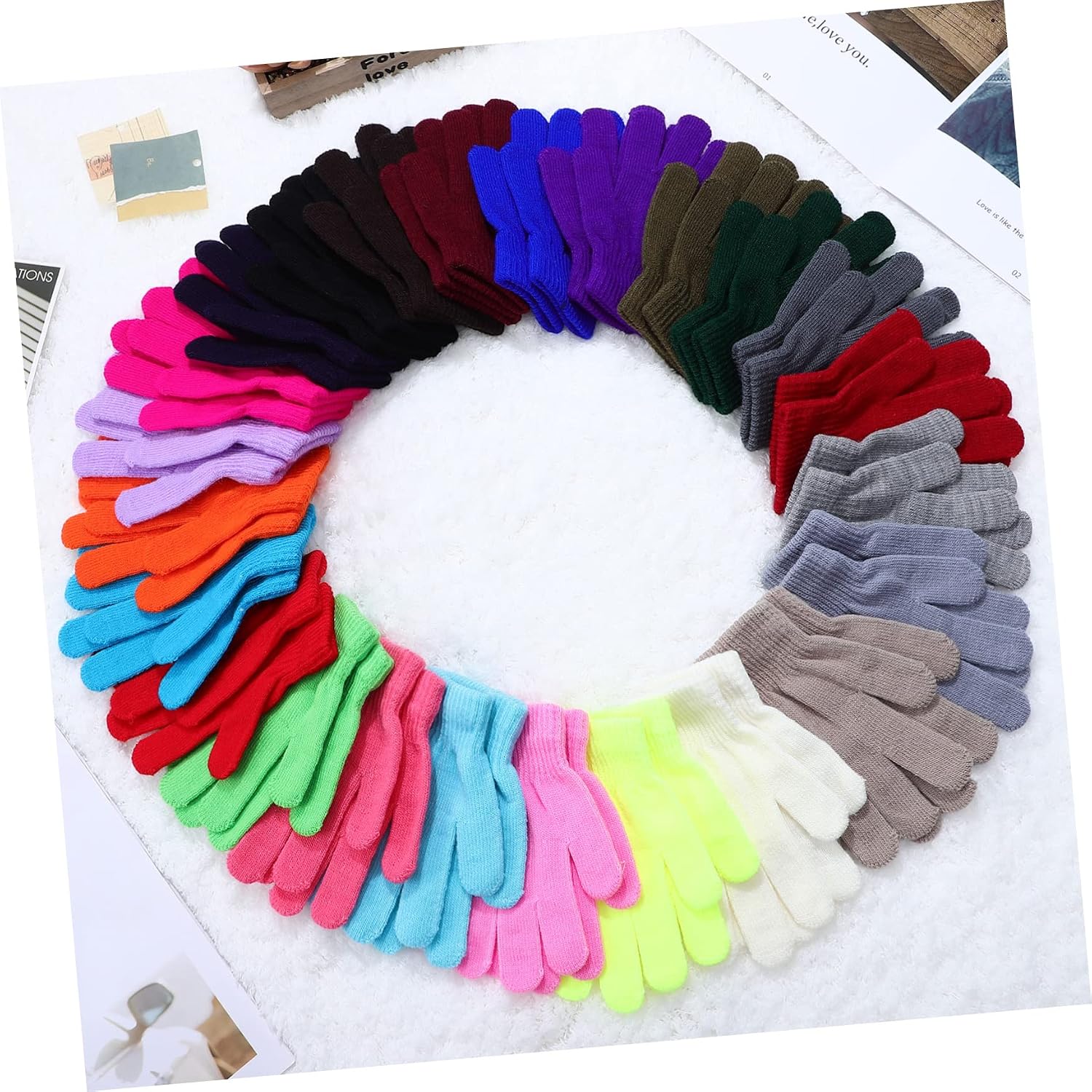 Kids Full Finger Knitted Gloves 24-Pair Set Warm Acrylic Winter Gloves for Boys and Girls Thermal Outdoor