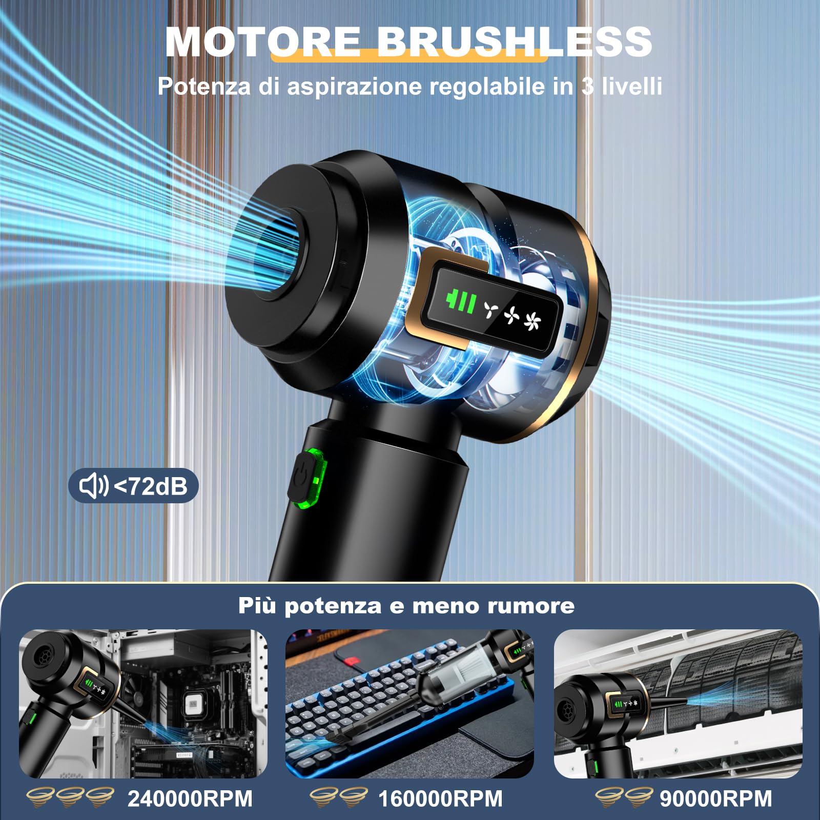 Aspirapolvere a mano 4 in 1 con display LCD, aspirapolvere per auto forte 25000PA senza fili, 3 livelli 220000 giri/min, mini aspirapolvere con schermo per auto, cucina, PC, divano, ufficio, casa e
