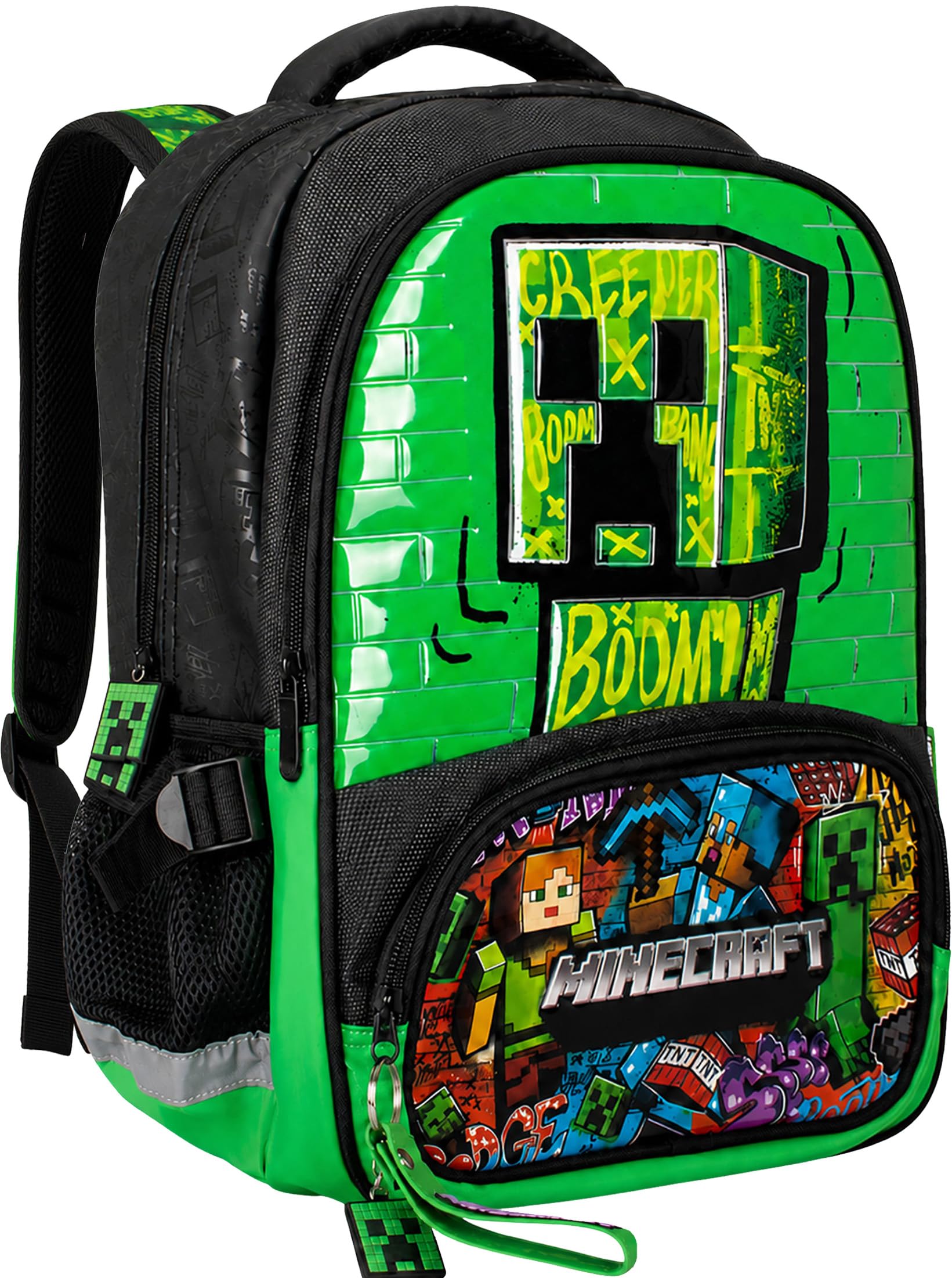 Set Scuola 2 Pezzi Per Minecraft Fan Zaino Scuola Elementare Bambino 42cm Ergonomico + Astuccio 2 Scomparti Completo (32 Accessori)