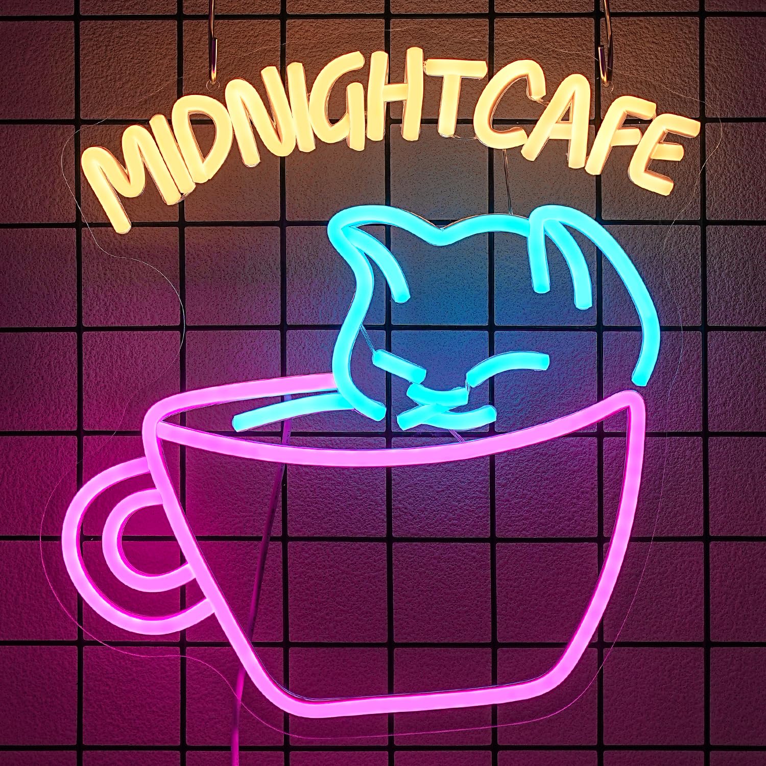 LMSIGNLY Midnight Cafe Neon Sign for Wall Decor Cute Cat Neon Light Dinmmable Cafe Neon Signs Pink Coffee Cup LED Neon Light Signs for Coffee Shop Bakery Dessert Shop Bar Restaurant - Image 4