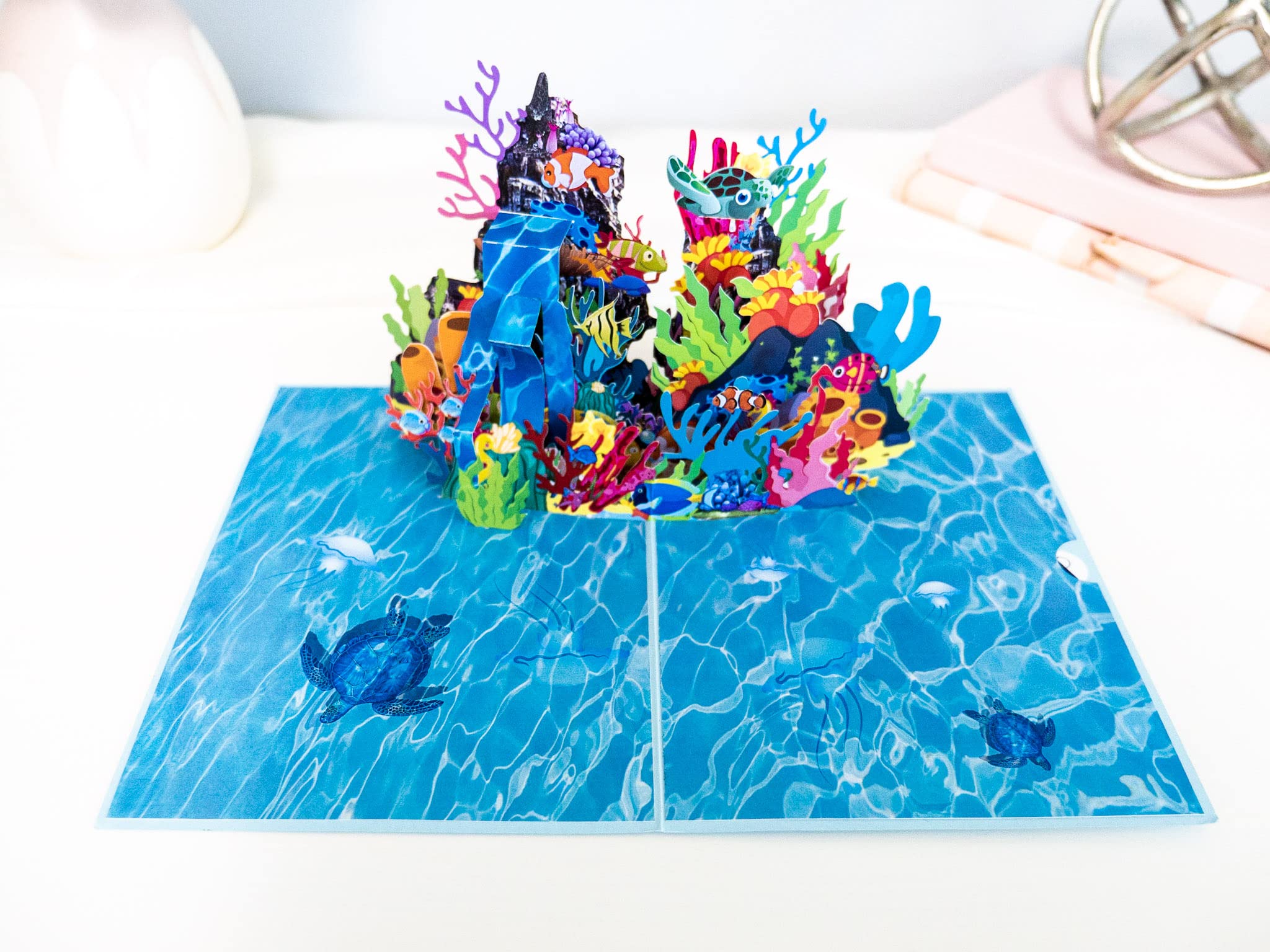 Rykamia Tarjeta desplegable de acuario, tarjeta de acuario en blanco, tarjeta 3D de cumpleaños de acuario, regalo de acuario, tarjeta de peces para niños, tarjeta de acuario, solo porque sí,