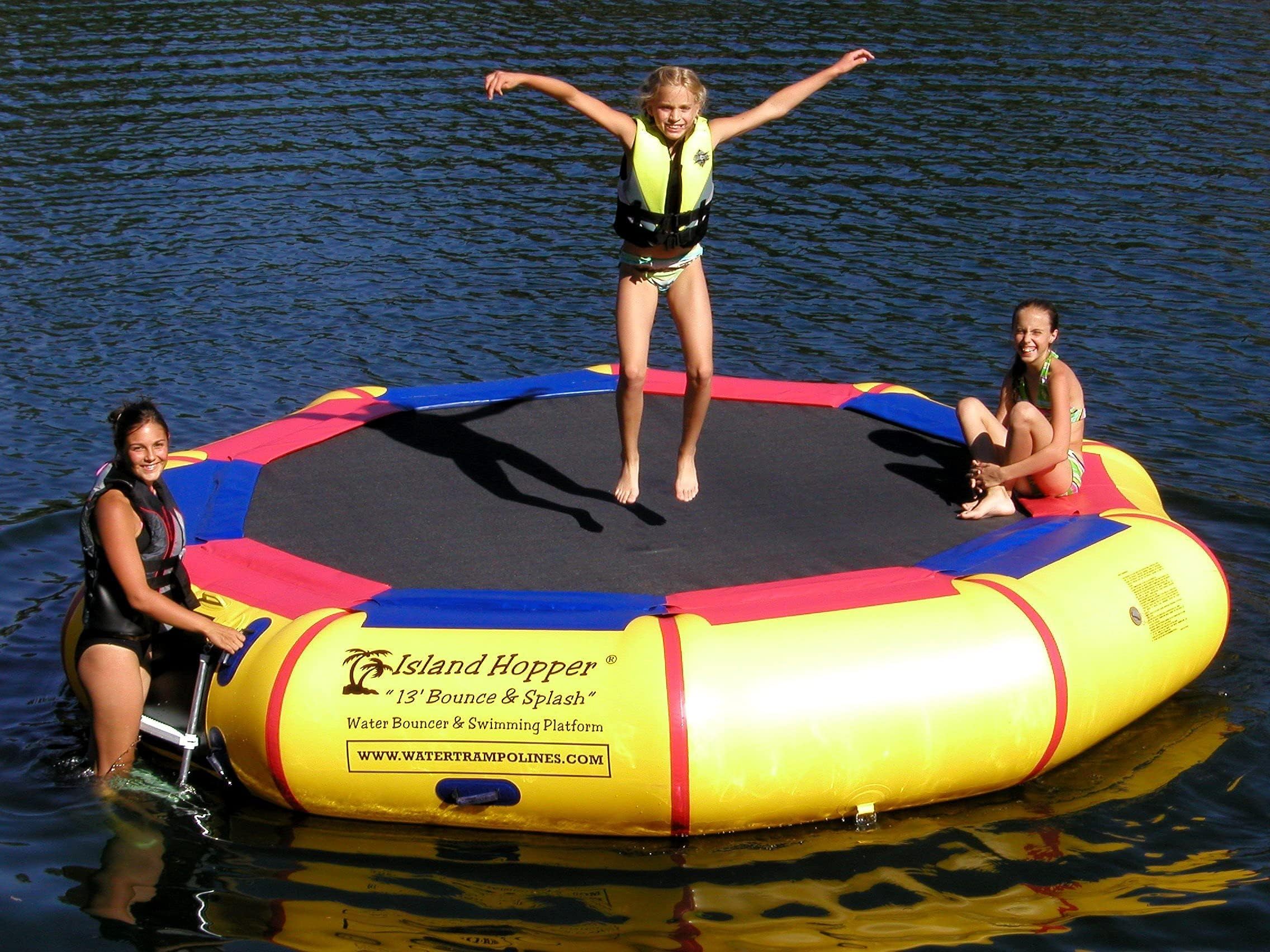 Island Hopper 13' Bounce N Splash Padded Water Bouncer – Durable Inflatable Trampoline for Kids – Spring-Less Design with Foam Padding – Water Trampoline for Lake Supports 500 lbs for Family Fun