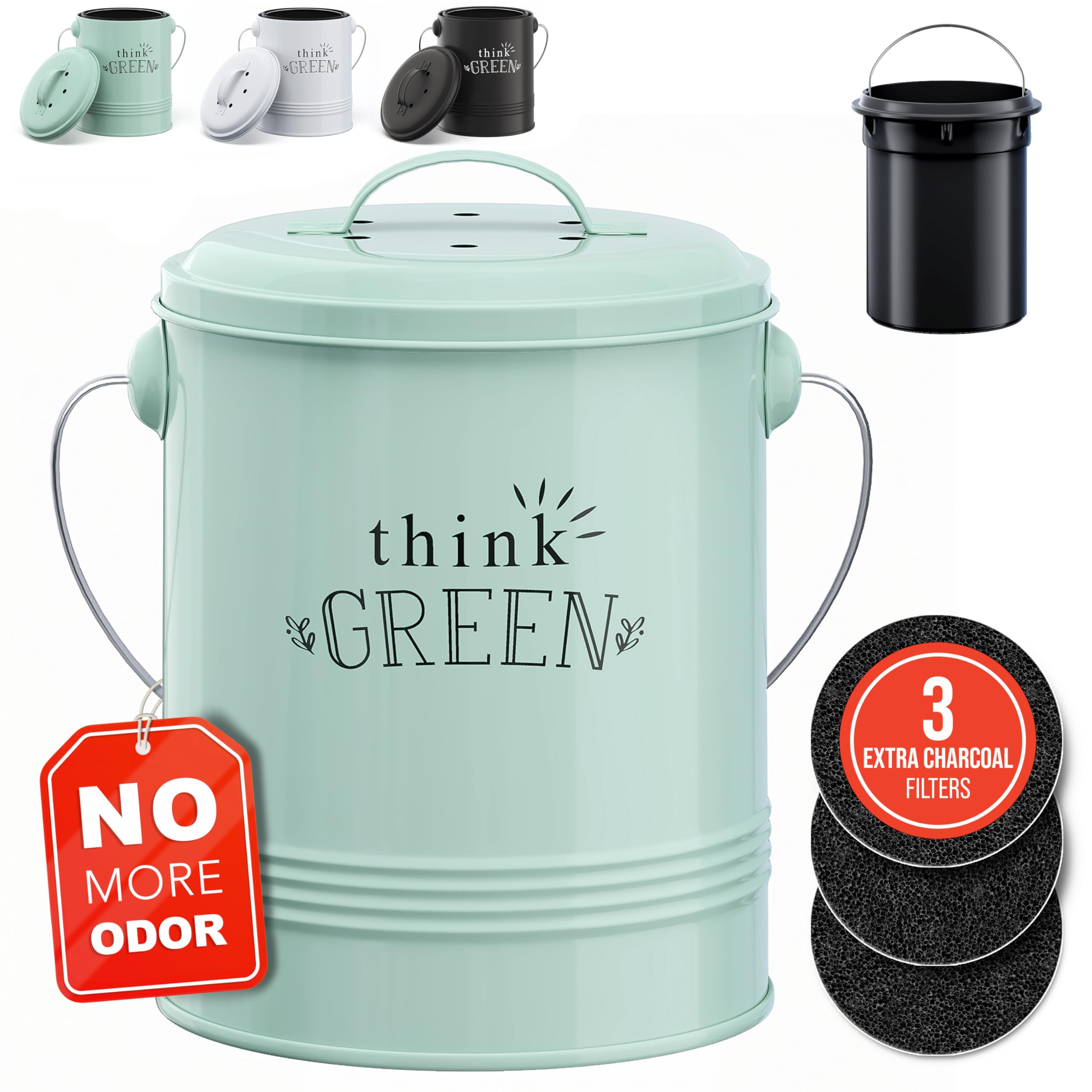 Barnyard Designs Kitchen Compost Bin, Kitchen Counter, Indoor Compost Bin, Countertop Compost Bin with Lid, Compost Bin, Food Waste, Composter Bin, Cycler Bucket, with Filter, 1.2 Gallon, 7" x 9.5