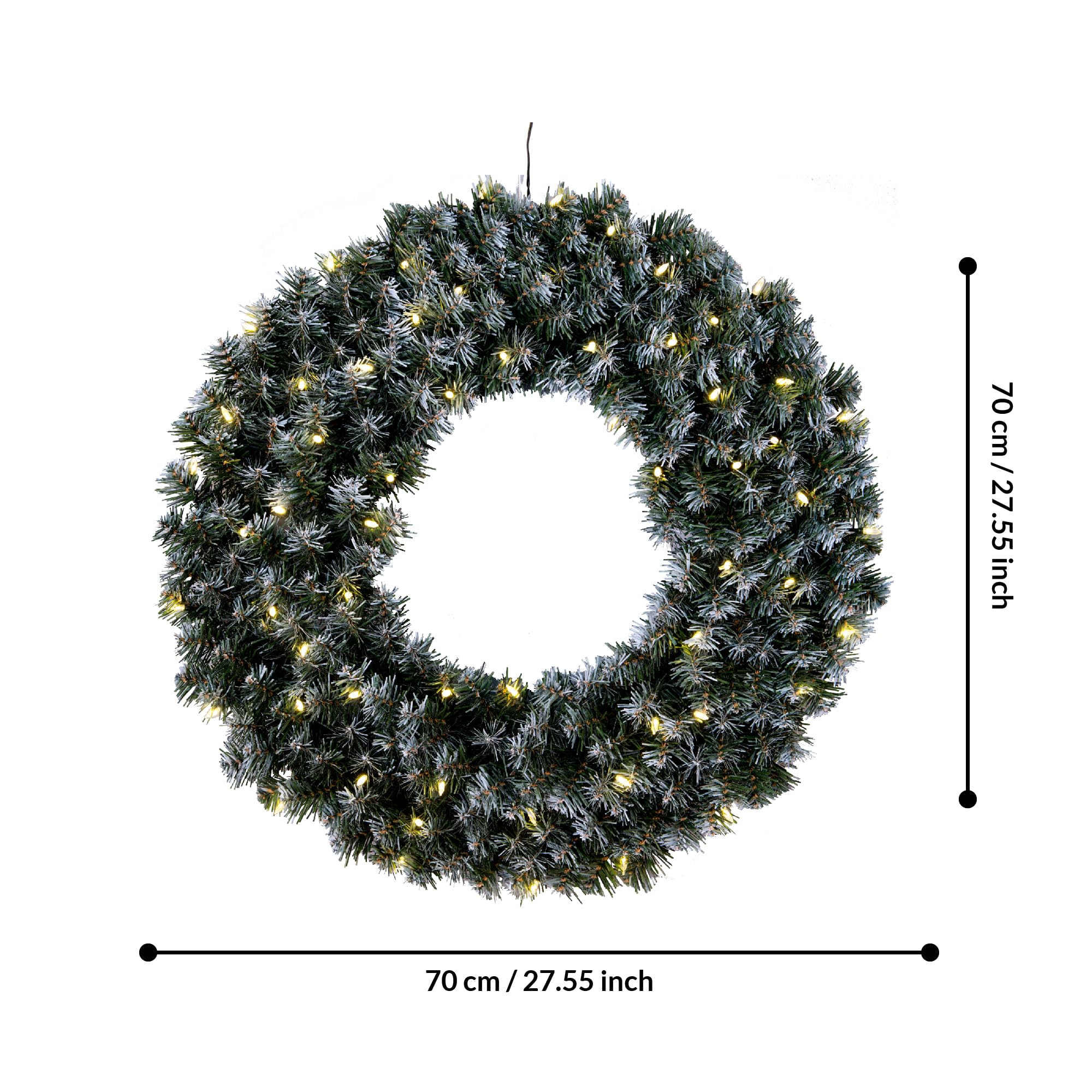 EGLO LED Weihnachtskranz, Kranz Weihnachten beleuchtet, Adventskranz in Tannengrün mit weißen Schnee-Details für innen und außen, warmweiß, mit Kabel, Ø 70 cm, IP44 | Adventskranz in Tannengrün mit weißen Schnee-Details für innen und außen, warmweiß, mit