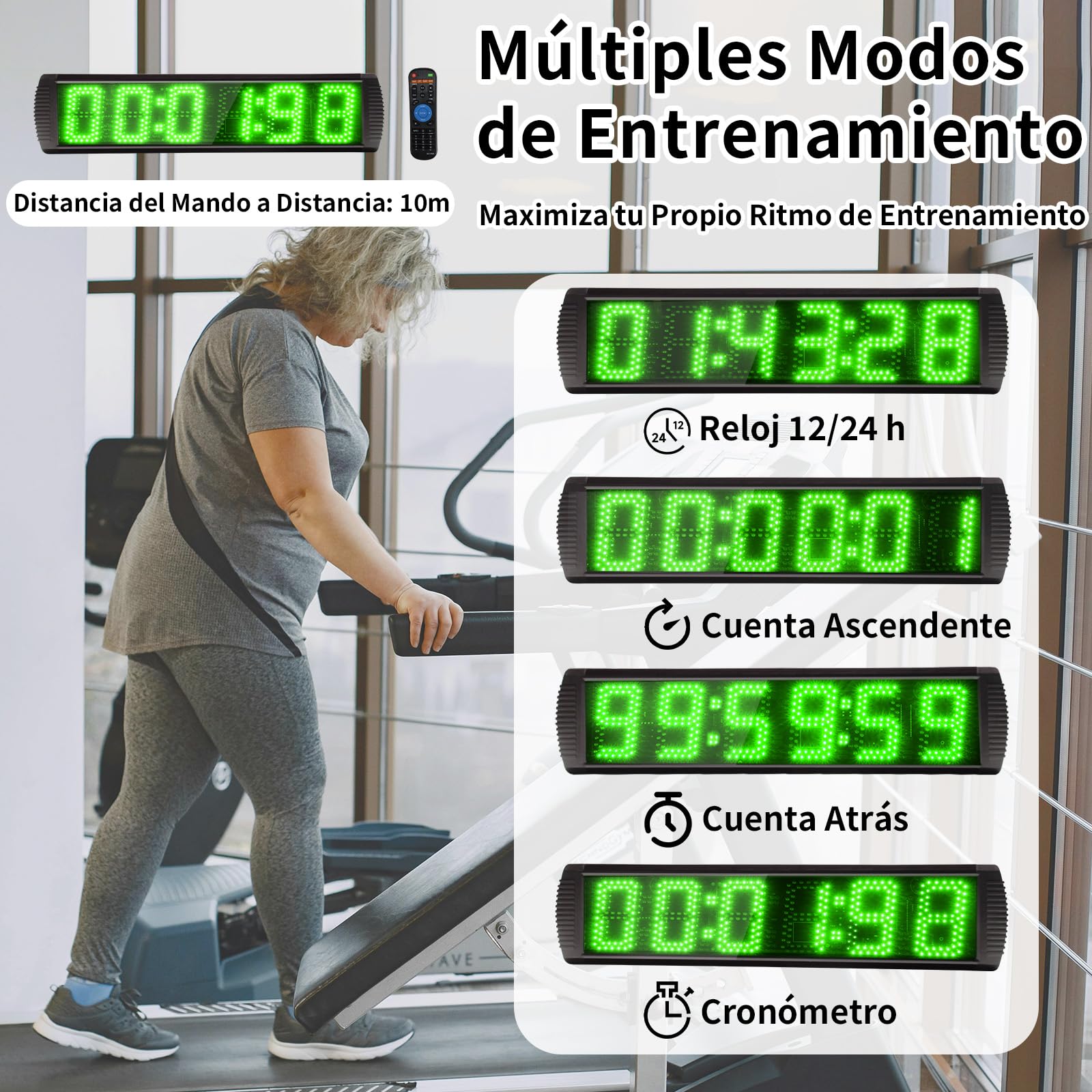 Temporizador con Botón de Inicio/Parada, Cronometros Deportivos 5'' con Soporte, 6 dígitos Temporizador de Cuenta Atrás/Arriba con Control Remoto, 12/24H Temporizado Digital para Maratón