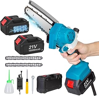 Mini Chainsaw Cordless 6 Inch, Electric Chainsaw with 2 x 3.0Ah Battery, Brushless Motor, Automatic Oiling System, 2 Chains, Portable Handheld Chain Saw for Cutting Wood Trimming Tree Branch