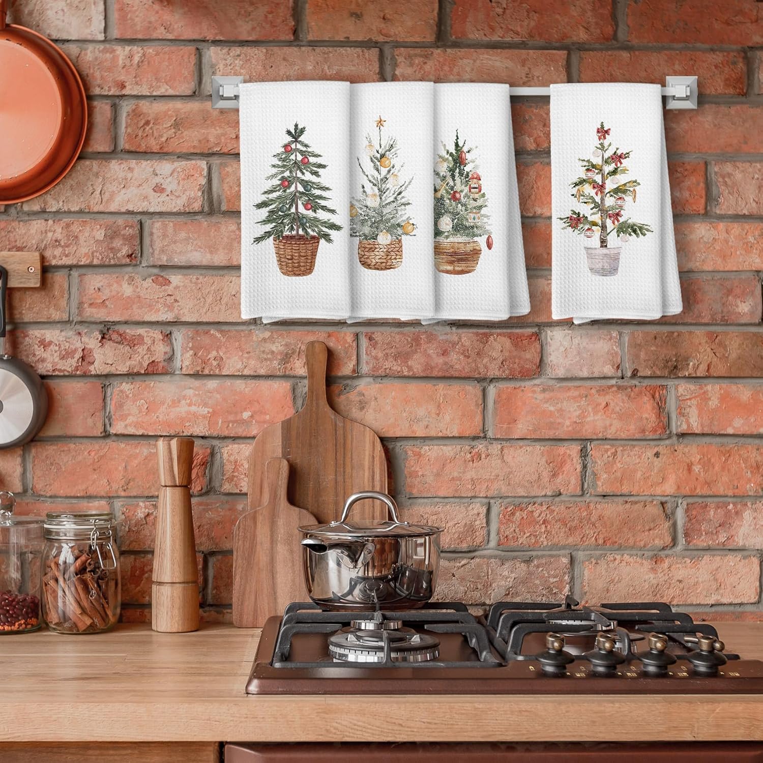 Christmas Tree Kitchen Towels Decor, Winter Christmas Tree Hand Dish Towels for Bathroom, Farmhouse Xmas Holiday Kitchen Bathroom Decor, 16x24 Inch Set of 4 - Image 4