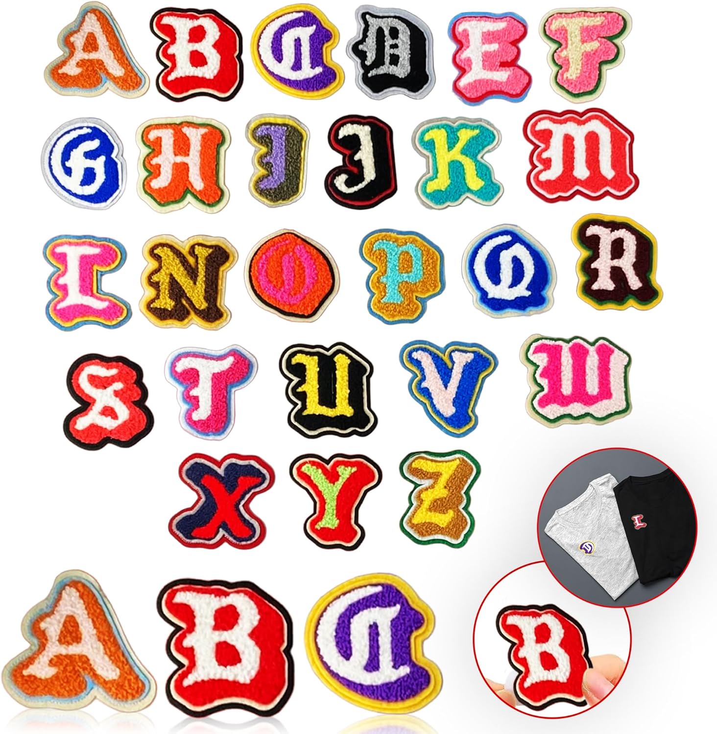 Chenille-letters x grote patches, 8 x 5 cm, vorm en letters x patches