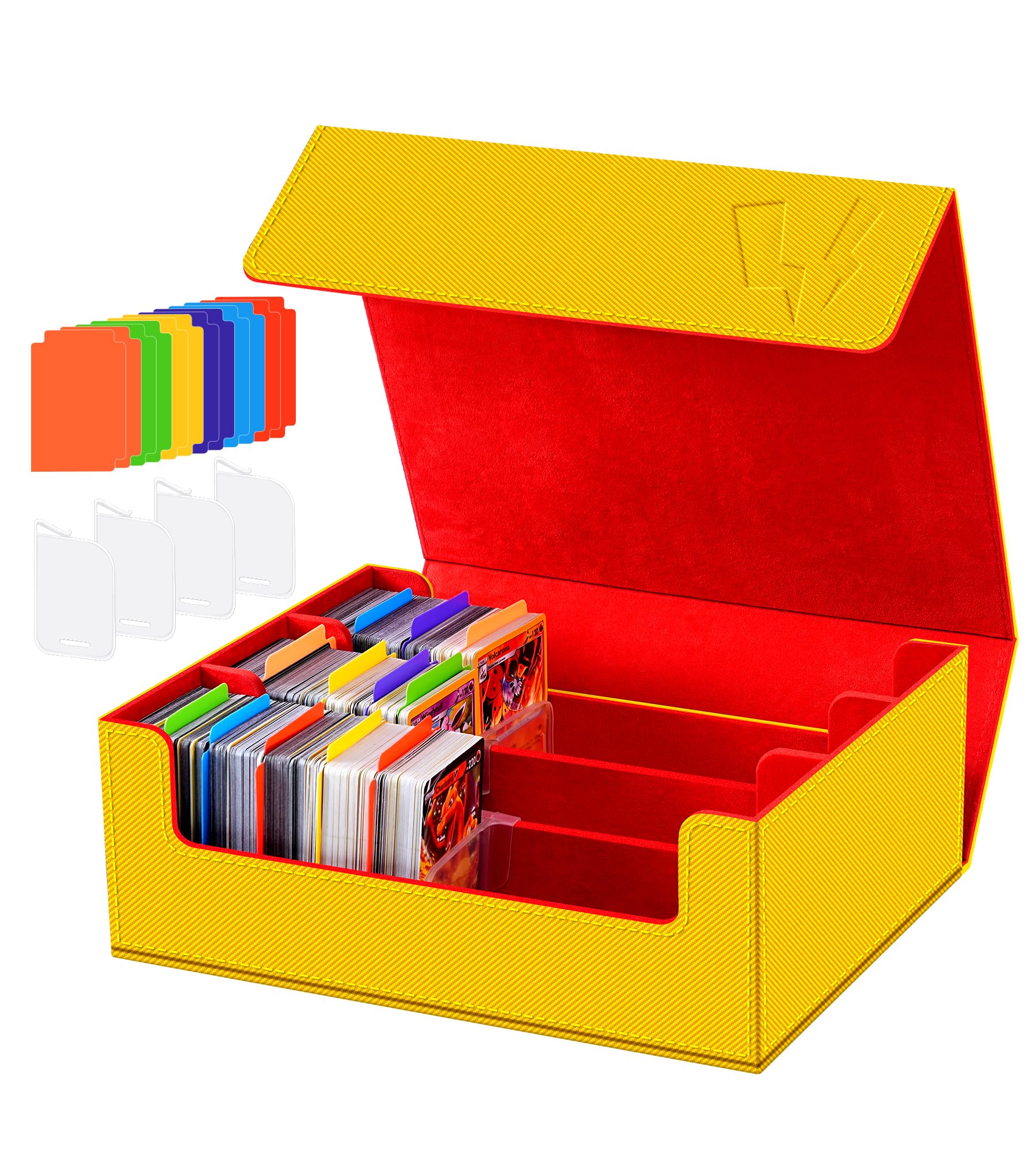 Trading Card Storage Box - 2400+ Commander Deck Case for Magic the Gathering PKM YuGiOh Sports Cards, Leather MTG TCG PTCG with 12 PVC Dividers 4 Card Supporters, Blue and Red