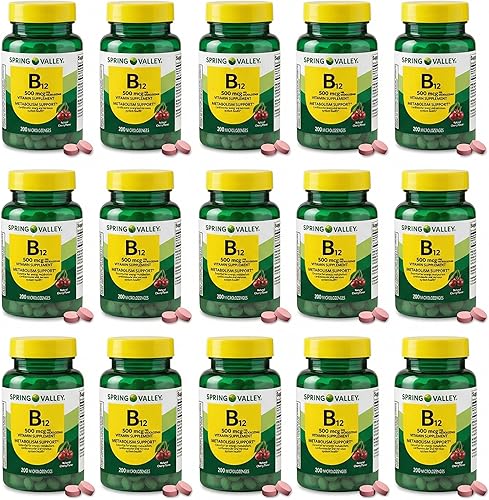B12 sublingual, apoya el metabolismo energético y la salud del sistema nervioso, Spring Valley 500 mg sabor cereza 200 ct, set con estuche Fusion
