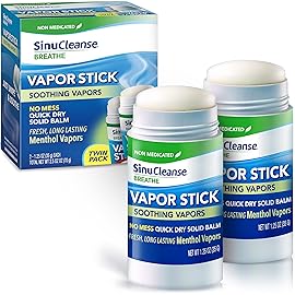SinuCleanse Vapor Stick, 1.25 Oz Solid Balm, Non-Medicated, Soothing Vapors, No Mess, Quick Dry, Moisturizing Formula, Made in USA, Pack of 2