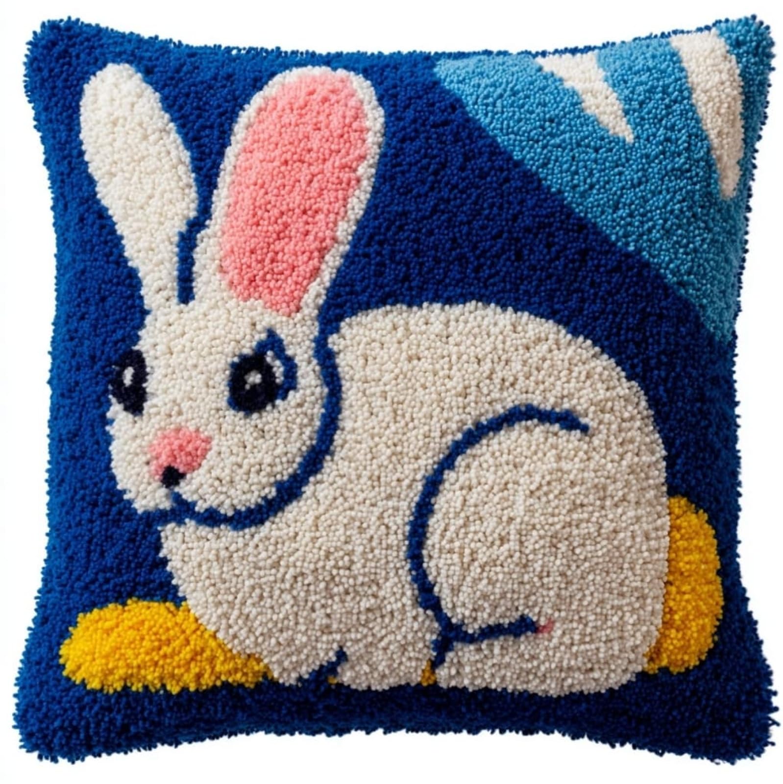 AxiangziK Latch Hook Pillow Kits for Beginners,Cartoon Rabbit 43x43cm DIY Crochet Cushion Creative Craft,Ideal for Home Decor and Fun Crafting