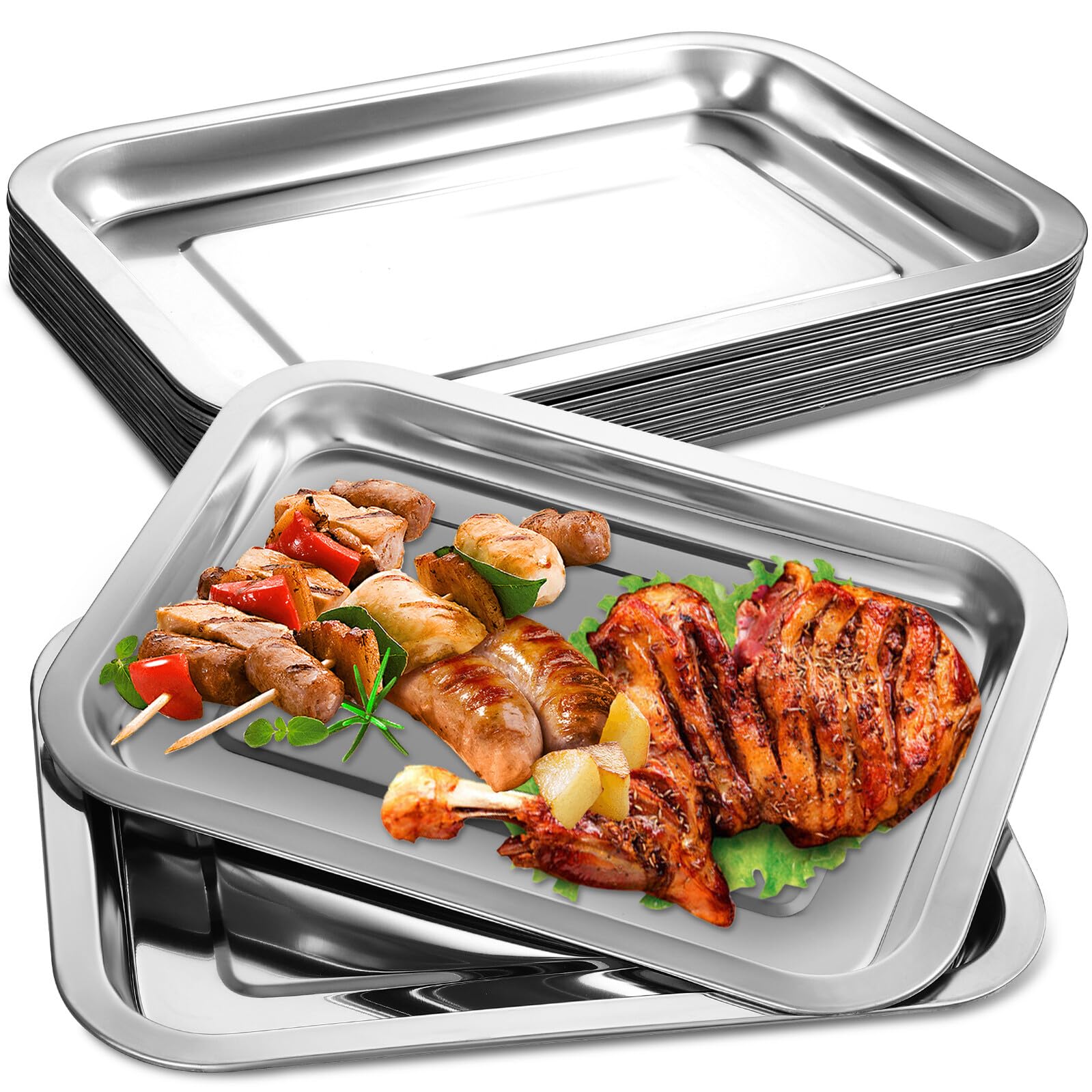10 pezzi Teglie Forno Acciaio 201 Spessore Teglia Antiaderente Biscotti Multiuso per Forno Barbecue Picnic con Liscio e Distribuzione Calore Uniforme