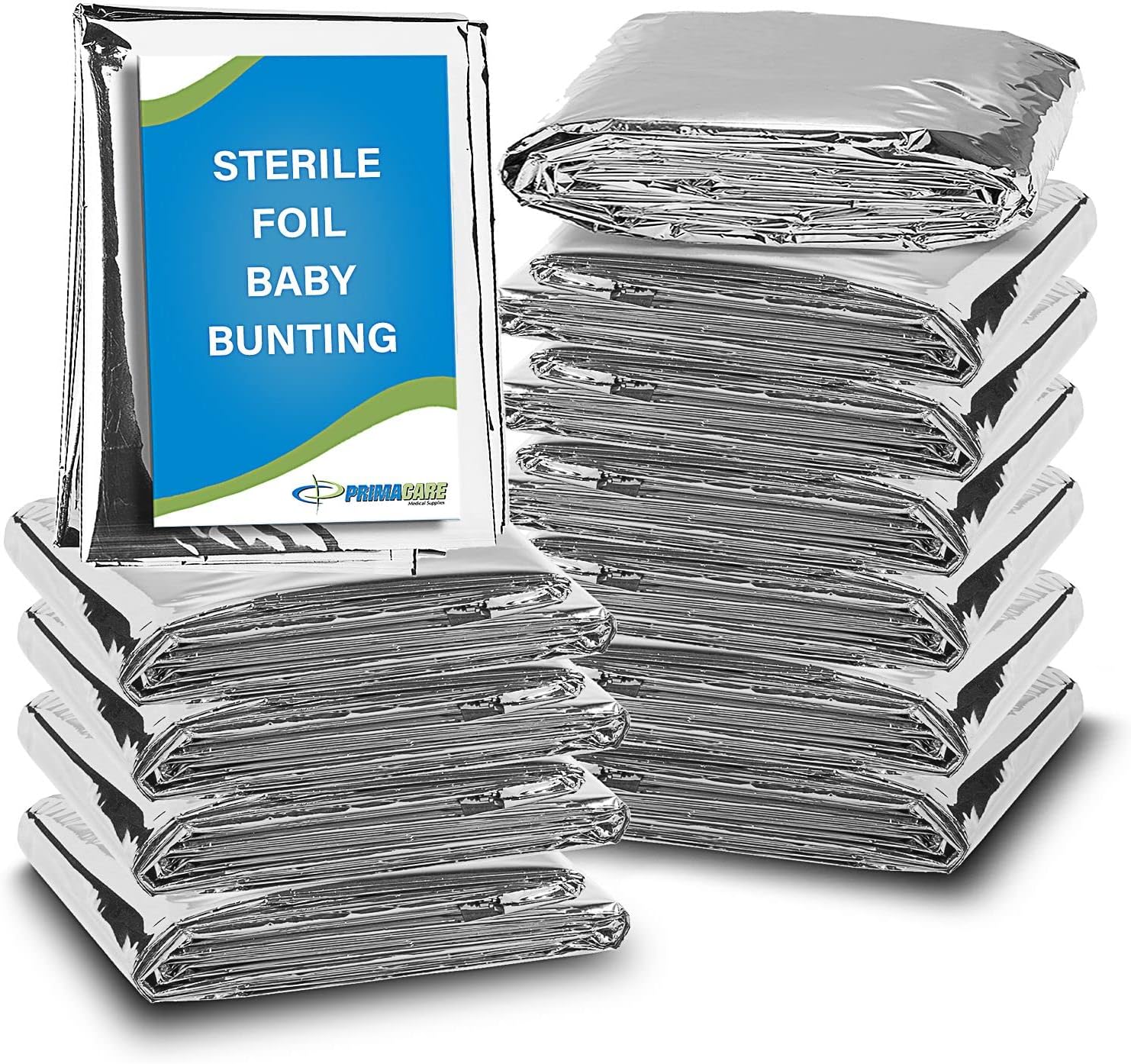 Primacare CB-6835-CS Pack of 12 Sterile Foil Baby Bunting Blankets for Newborns and Infants, Disposable Emergency Heat Saving, 30″ x 17″ Primacare CB-6835-CS Pack of 12 Sterile Foil Baby Bunting Blankets for Newborns and Infants, Disposable Emergency Heat Saving, 30″ x 17″