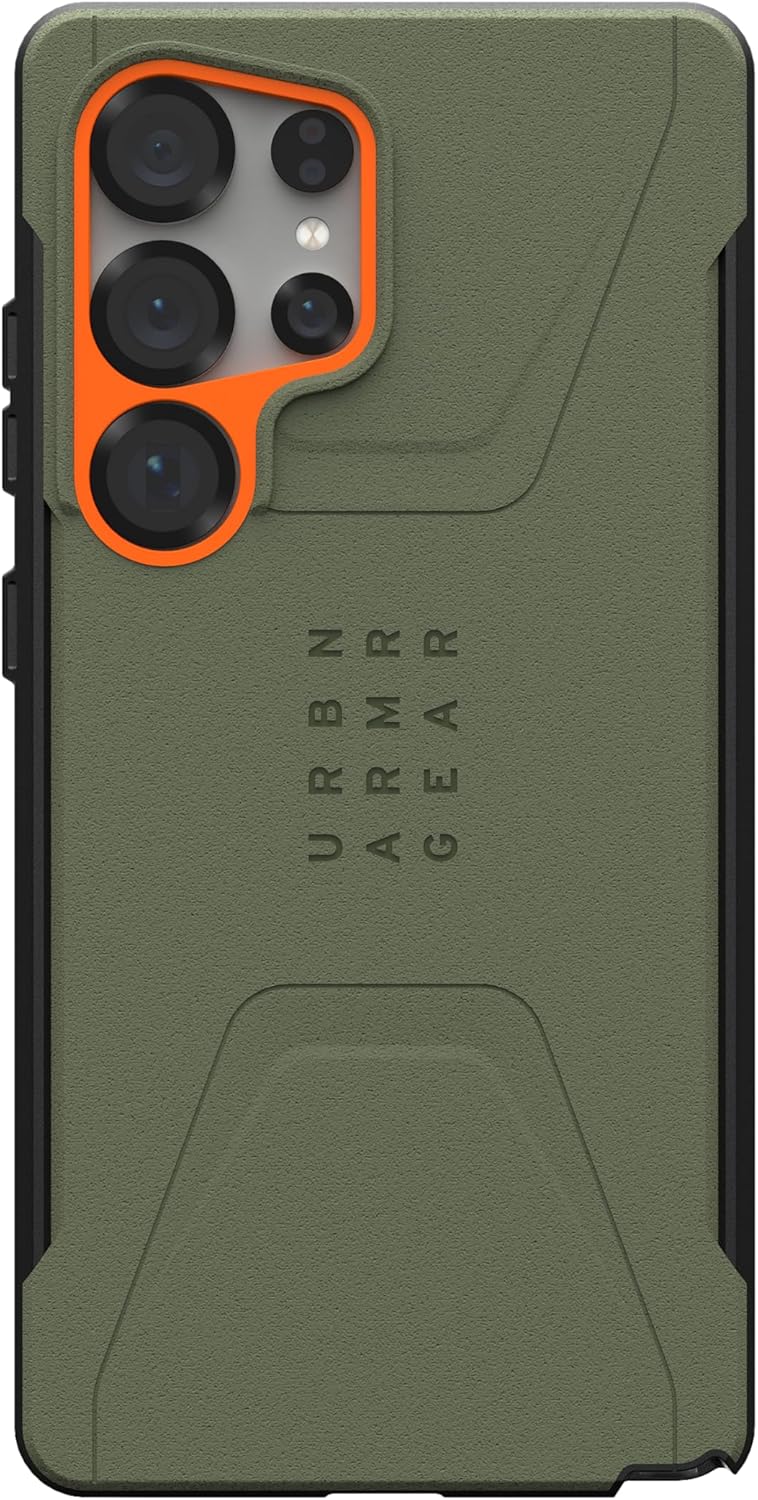 URBAN ARMOR GEAR UAG Designed for Samsung Galaxy S25 Ultra Case 6.9" Civilian - Compatible with Magnetic Charging Anti-Slip Rugged Military Drop Tested Protective Cover, Olive Drab/Orange | 6.8", Civilian, Anti-Slip, Rugged, Military Drop Tested