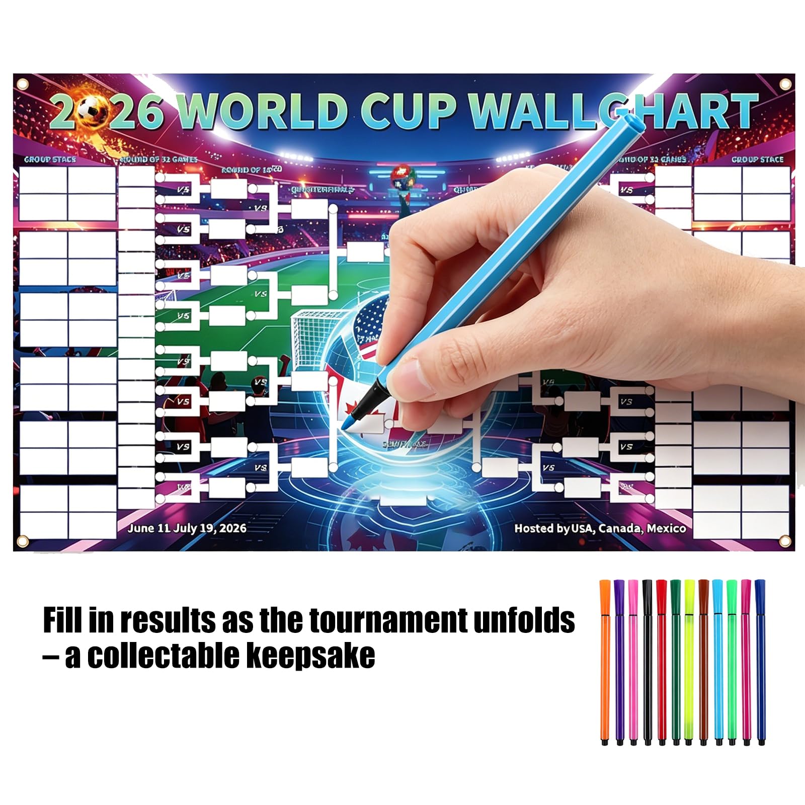 180 * 110cm Poster con il calendario dei Mondiali Calendario 2026 Poster Della Coppa Del Mondo Per Gli Appassionati Di Calcio E Feste Ganci inclusi